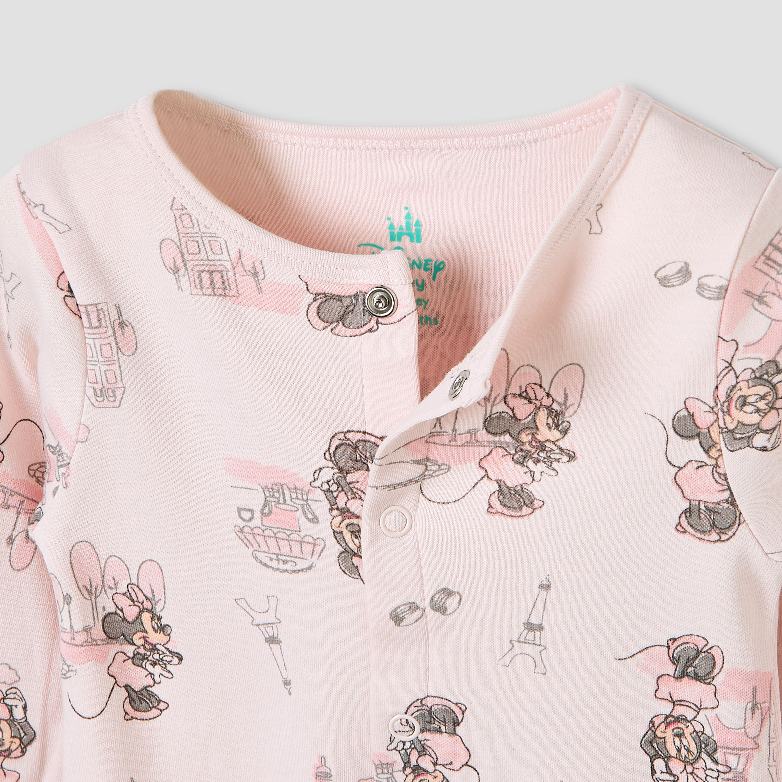 Disney Round Neck Sleepsuit with Minnie Mouse Print - Cotton - Long Sleeves - Set of 3-baby-girls-clothing-nightwear-sleepsuits-image-5