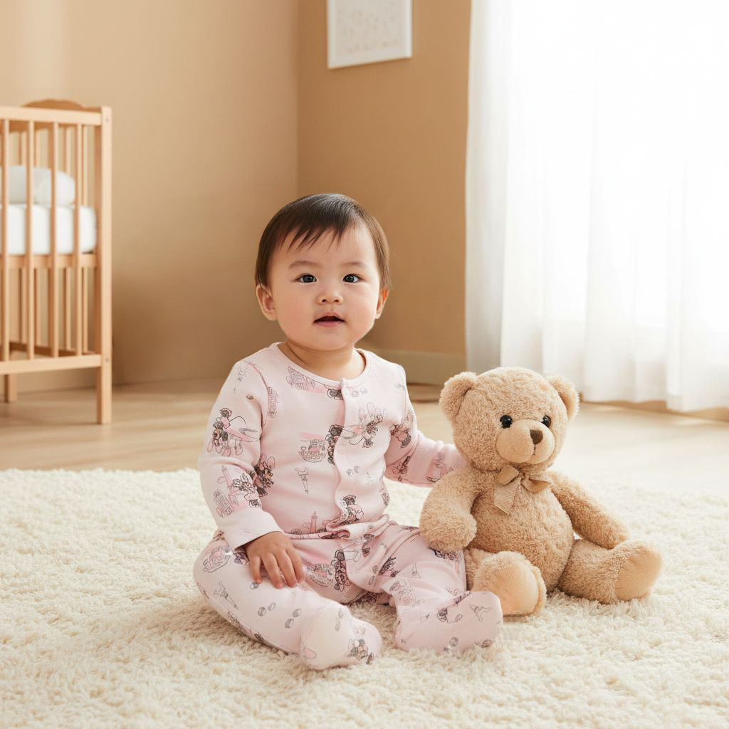 Disney Round Neck Sleepsuit with Minnie Mouse Print - Cotton - Long Sleeves - Set of 3-baby-girls-clothing-nightwear-sleepsuits-image-7