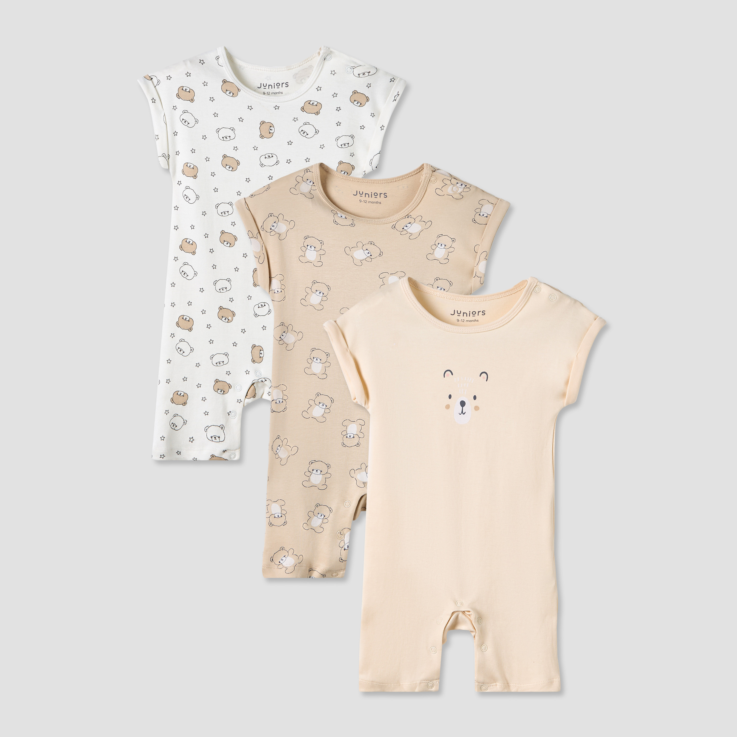 Juniors Crew Neck Romper with Print - Cotton - Short Sleeves - Set of 3-baby-boys-clothing-rompers-image-1