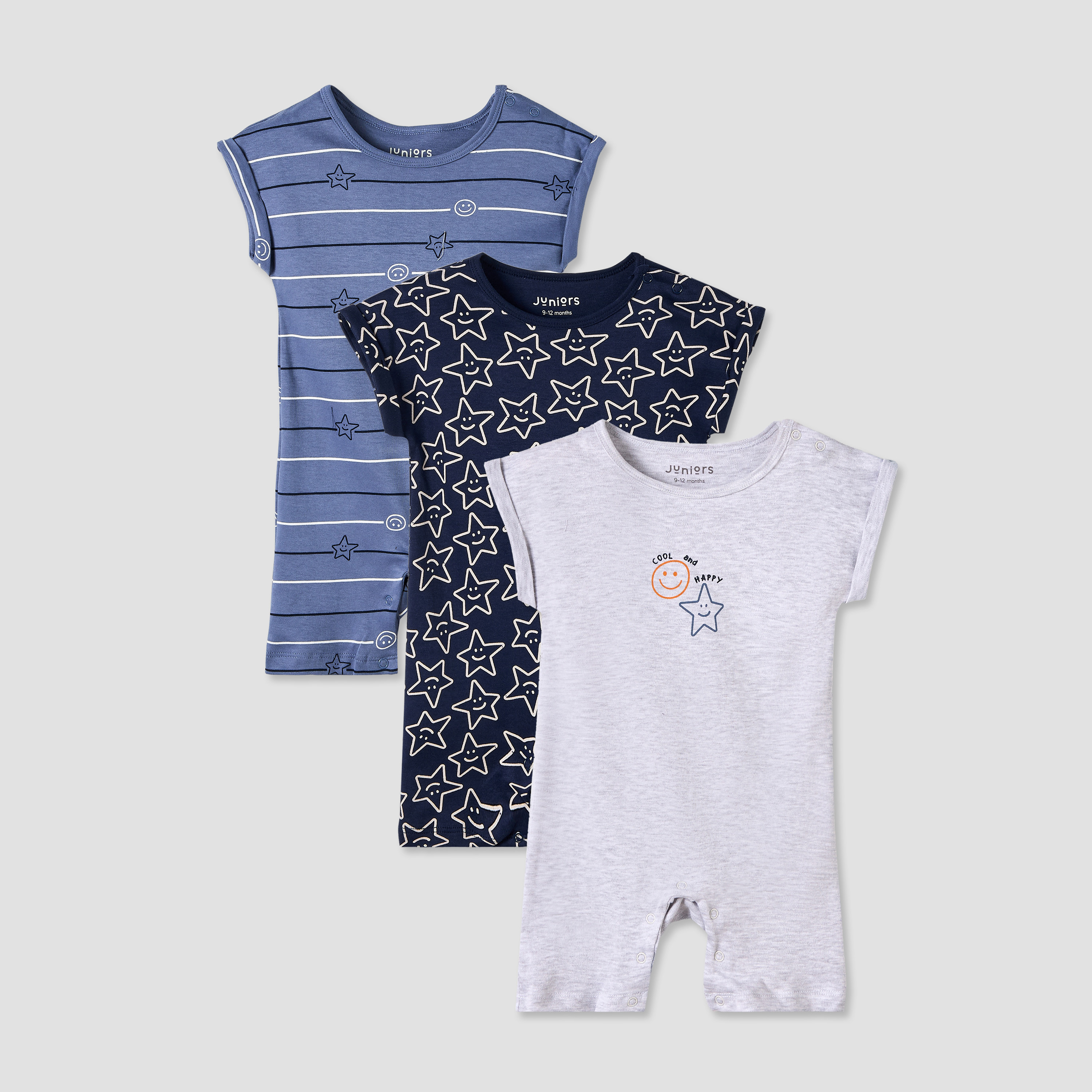 أفرول بياقة ضيقة وطبعات من جونيورز - قطن - أكمام قصيرة - طقم من 3-baby-boys-clothing-rompers-image-7