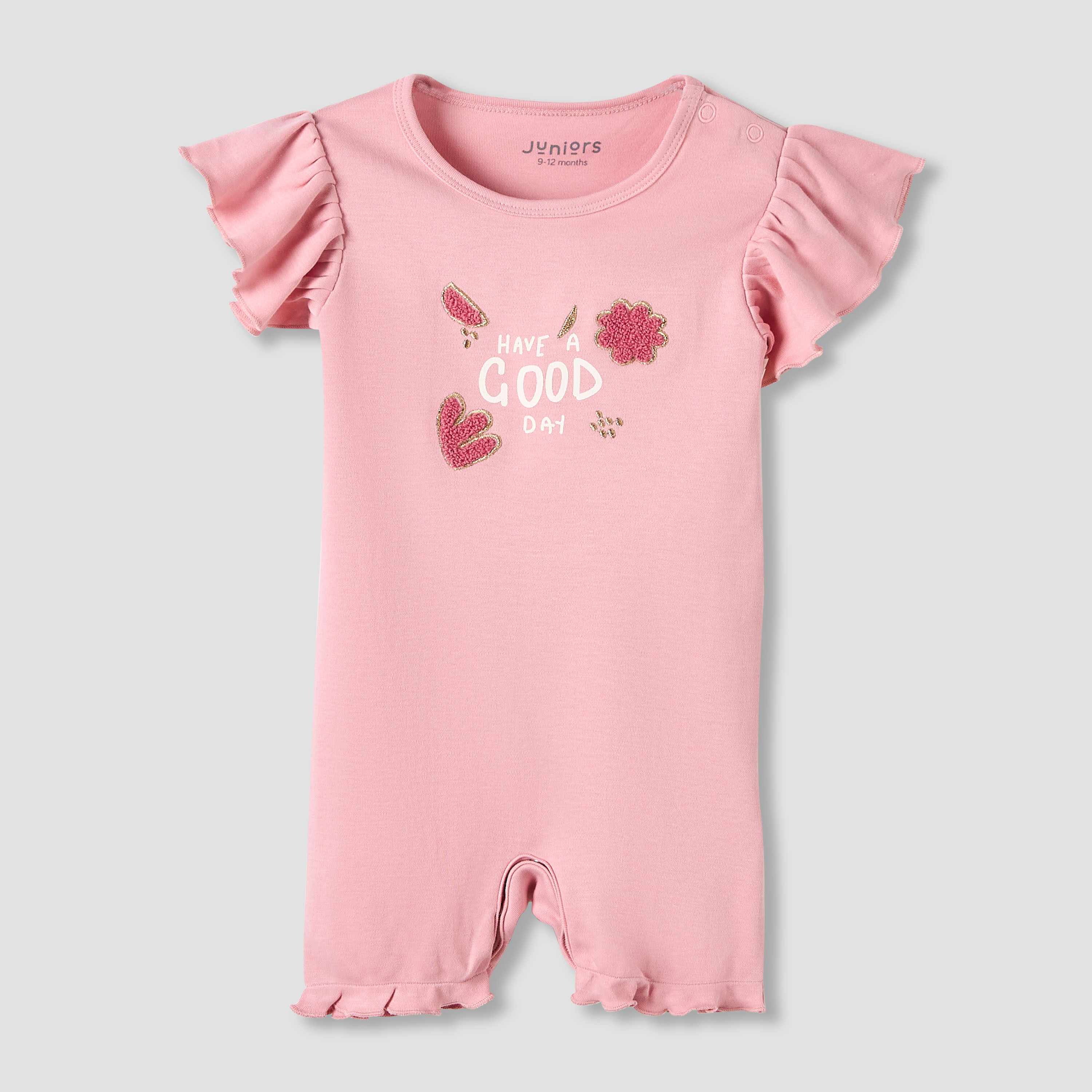 Juniors Crew Neck Romper with Snap Button Closure - Cotton - Cap Sleeves - Set of 3-baby-girls-clothing-rompers-image-3