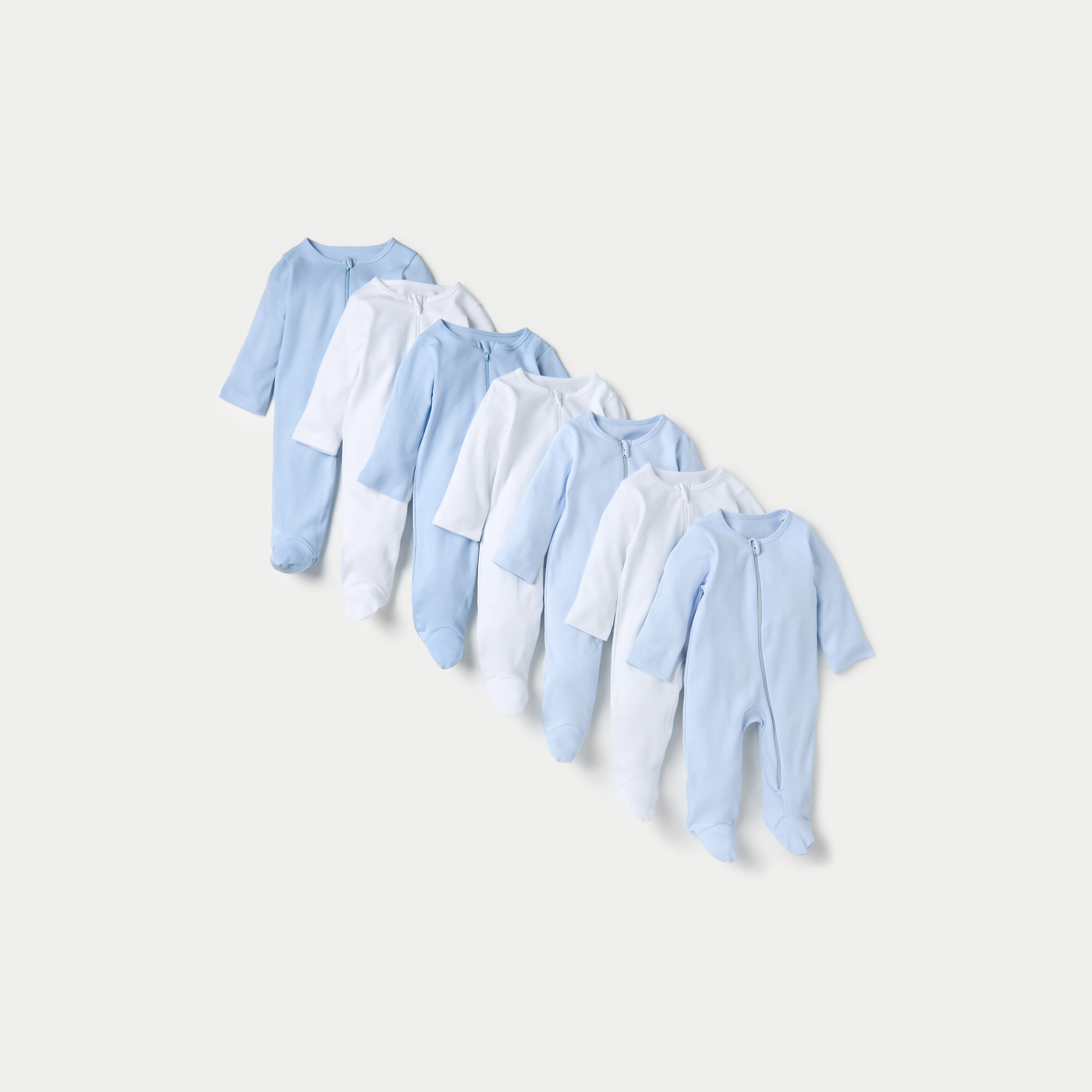 طقم بدلة نوم بأكمام طويلة وسحاب إغلاق 7 قطع سادة من جونيورز-baby-boys-clothing-nightwear-sleepsuits-image-4