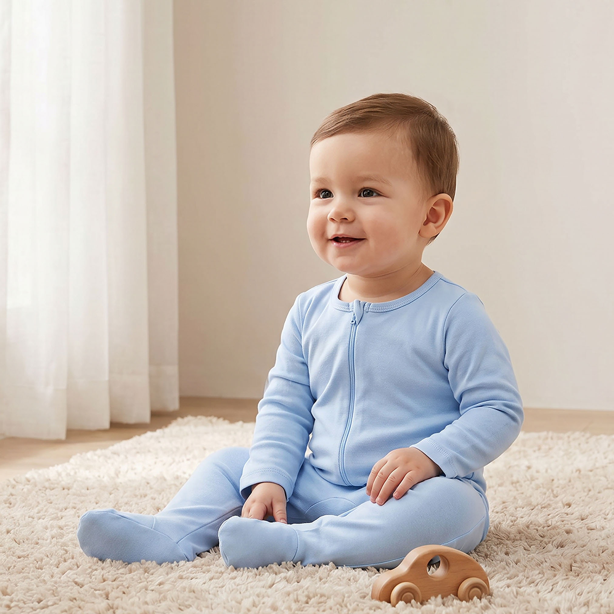 Juniors Solid Sleepsuit with Long Sleeves and Zip Closure - Set of 7-baby-boys-clothing-nightwear-sleepsuits-image-2