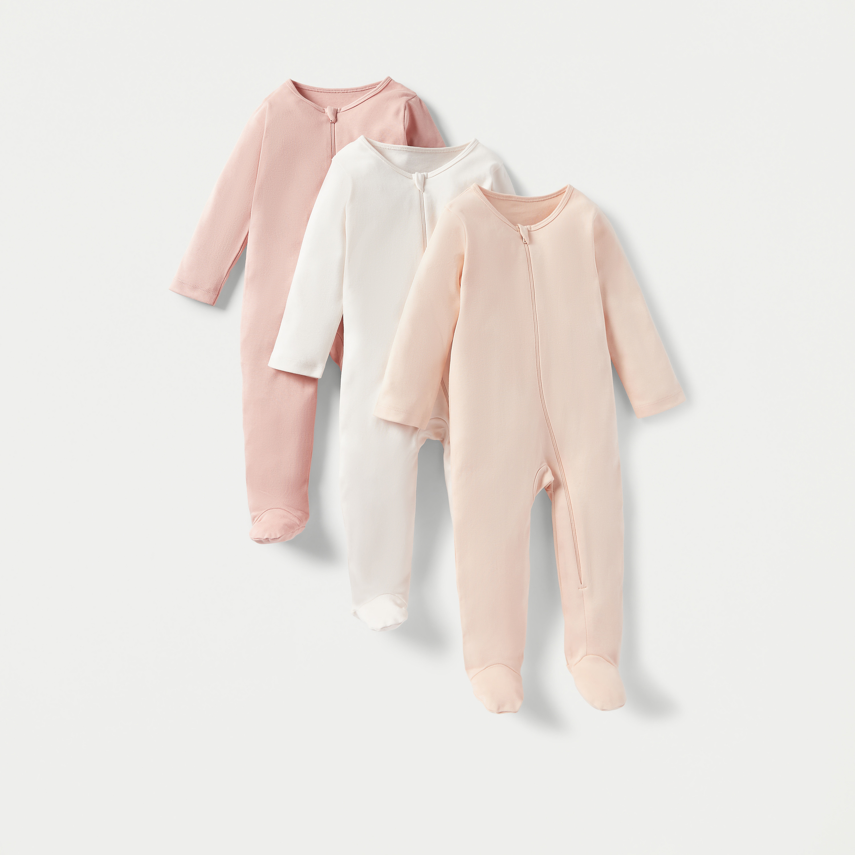 Juniors Solid Closed Feet Sleepsuit with Zip Closure - Set of 3-baby-girls-clothing-nightwear-sleepsuits-image-1