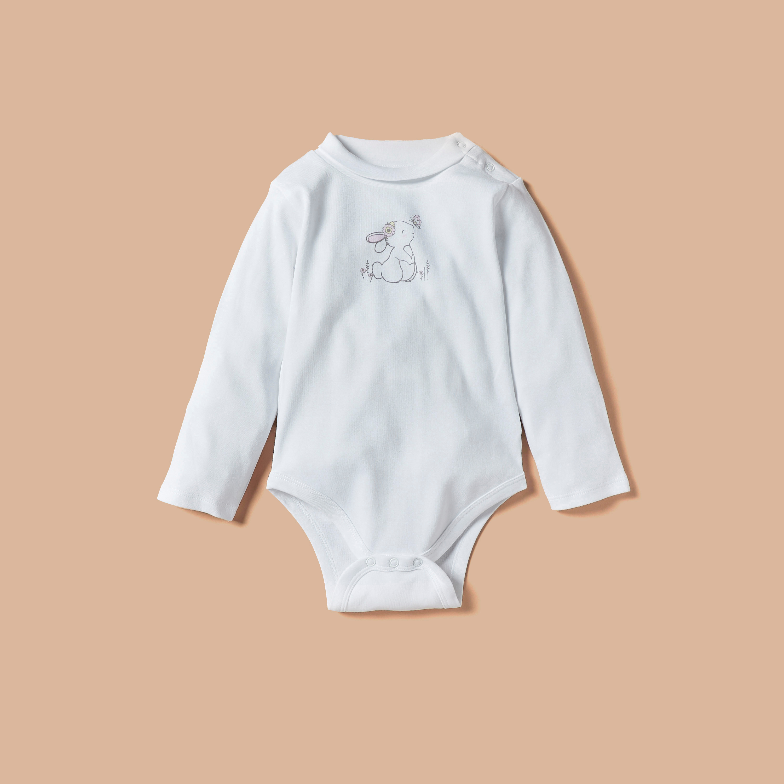 Juniors Bunny Print Long Sleeves Bodysuit - Set of 2-baby-girls-clothing-winterwear-bodysuits-image-2
