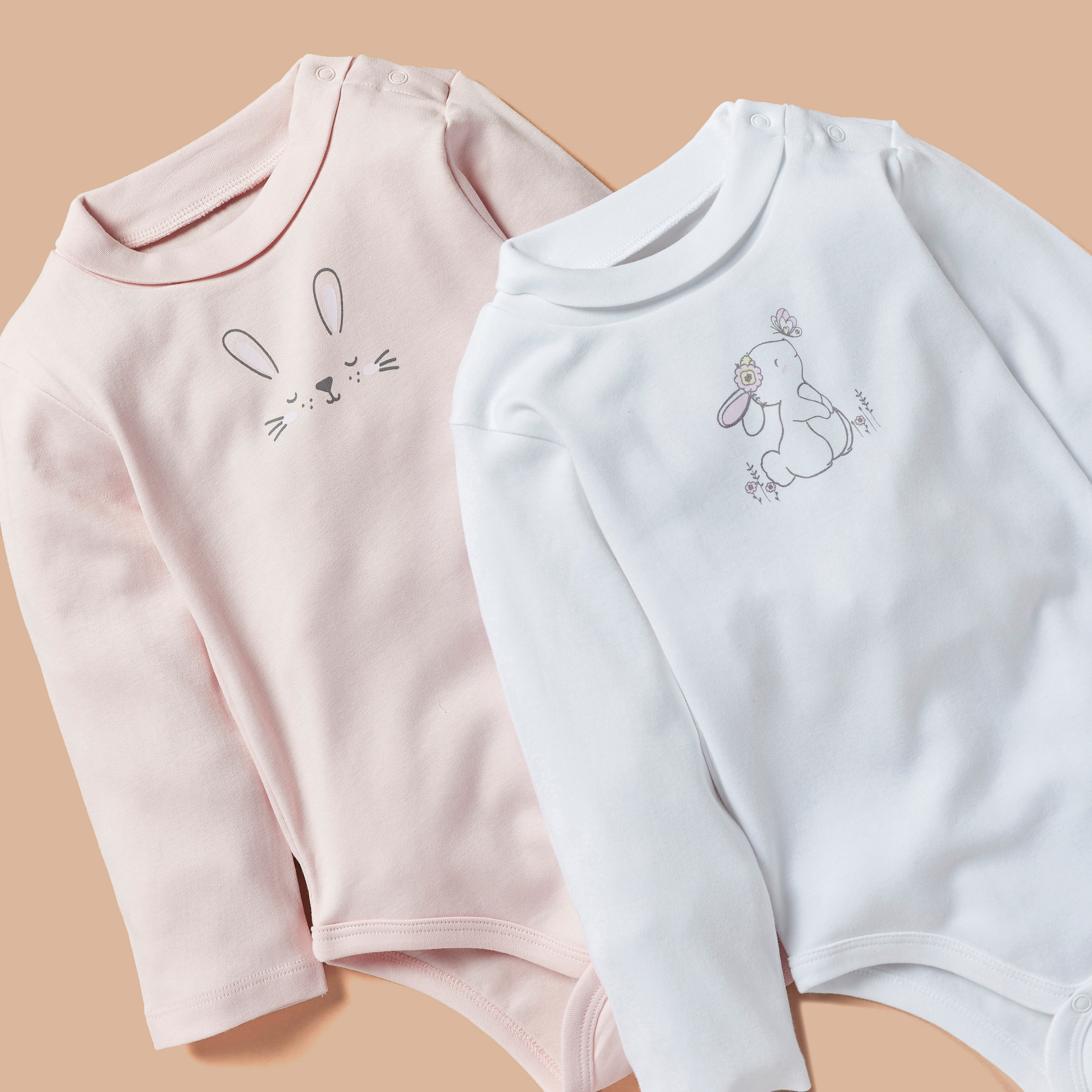 Juniors Bunny Print Long Sleeves Bodysuit - Set of 2-baby-girls-clothing-winterwear-bodysuits-image-4