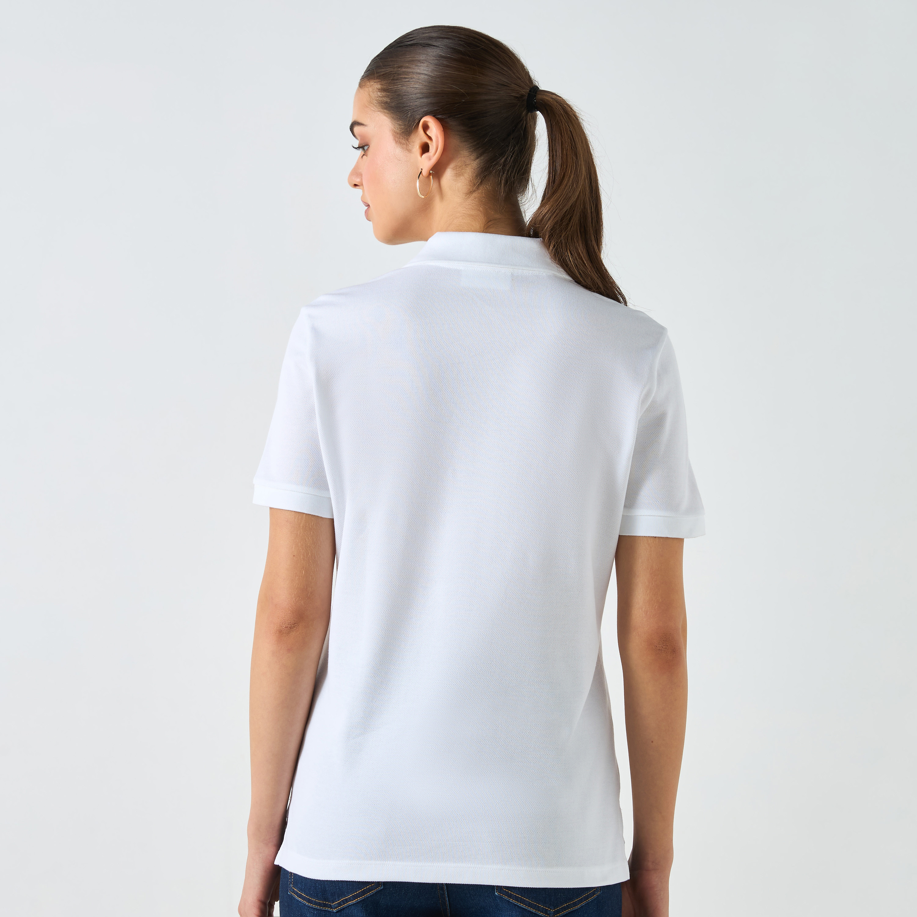 Lacoste Logo Applique Polo T-shirt with Short Sleeves-women-clothing-tshirts-image-5