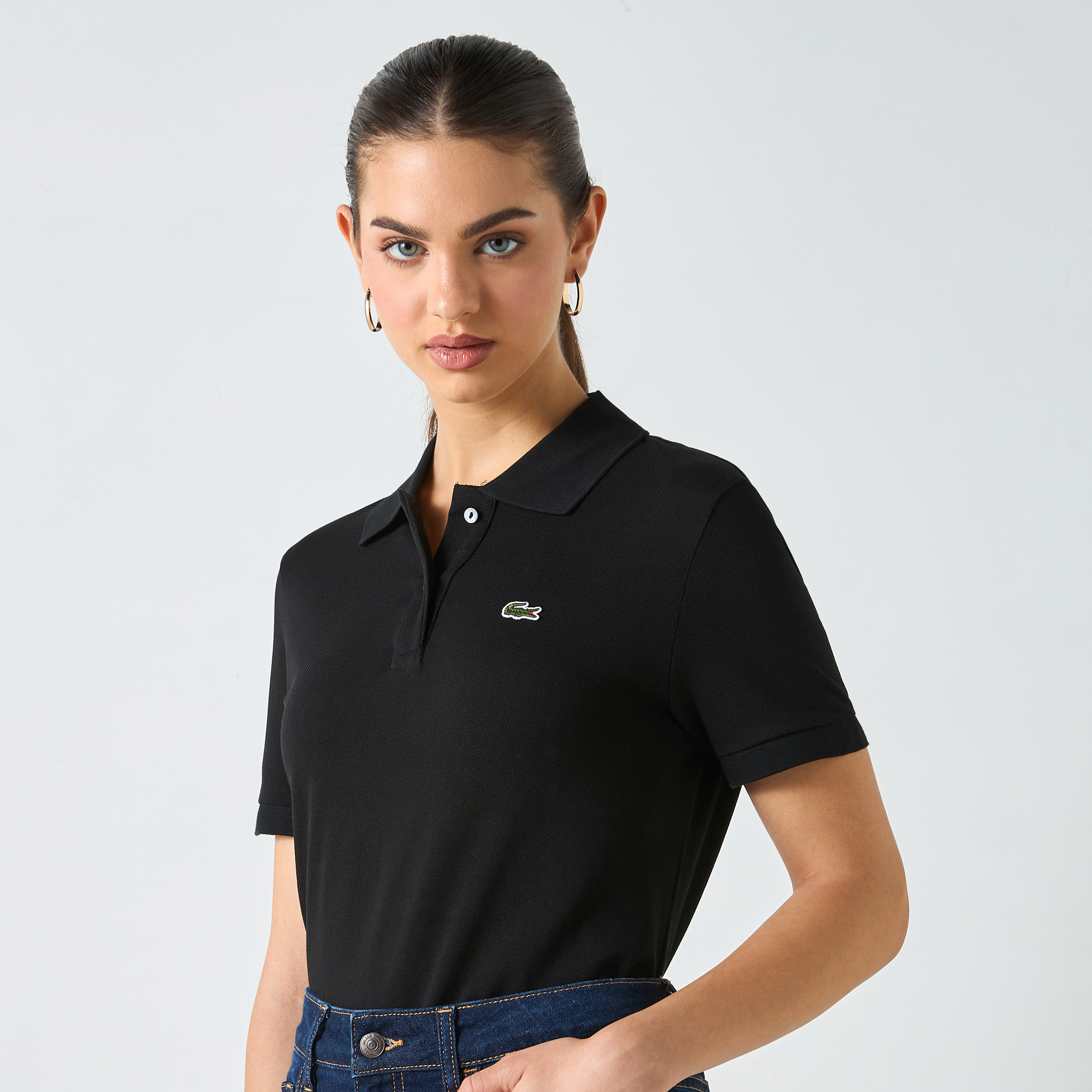 Lacoste Logo Applique Polo T-shirt with Short Sleeves-women-clothing-tshirts-image-1
