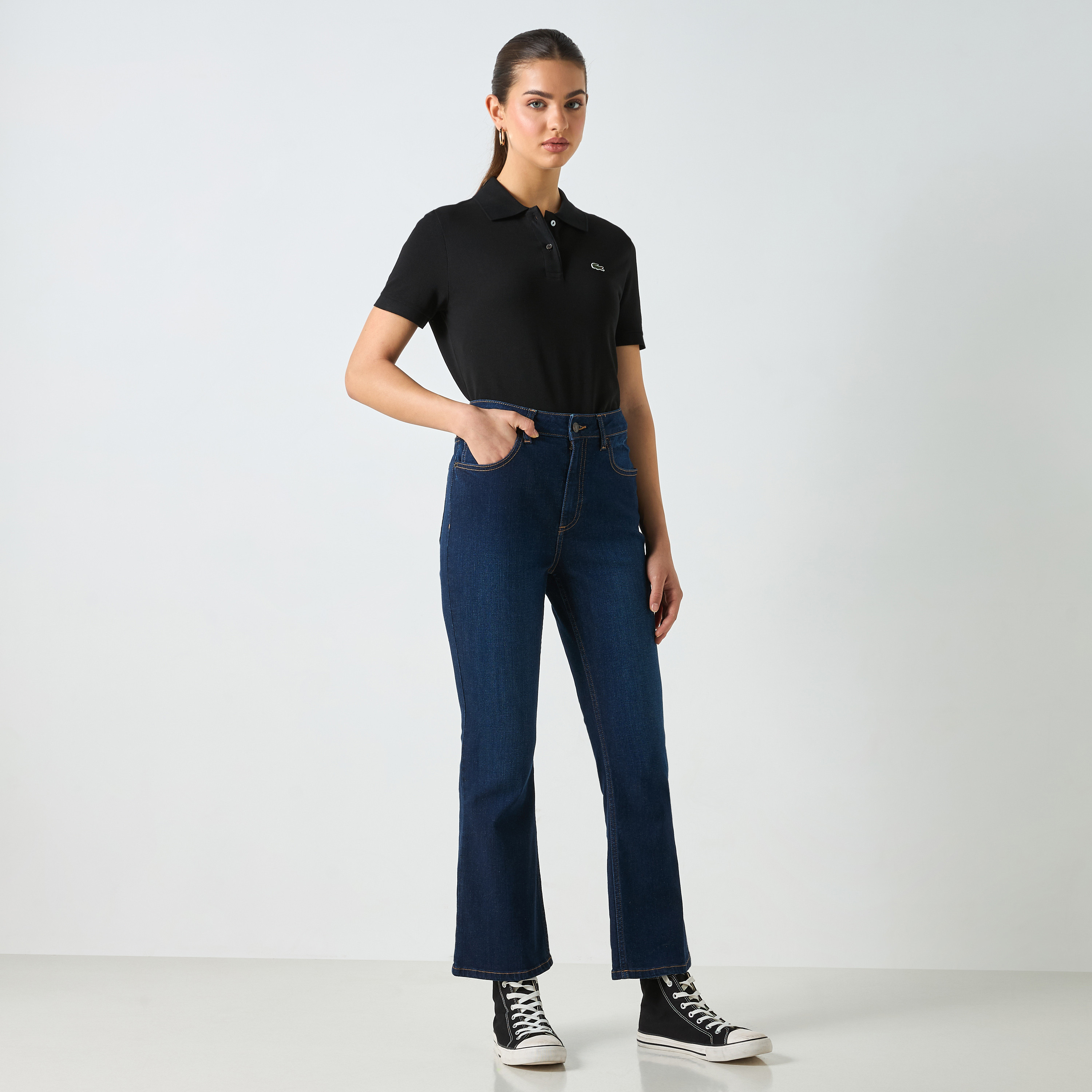 Lacoste Logo Applique Polo T-shirt with Short Sleeves-women-clothing-tshirts-image-2