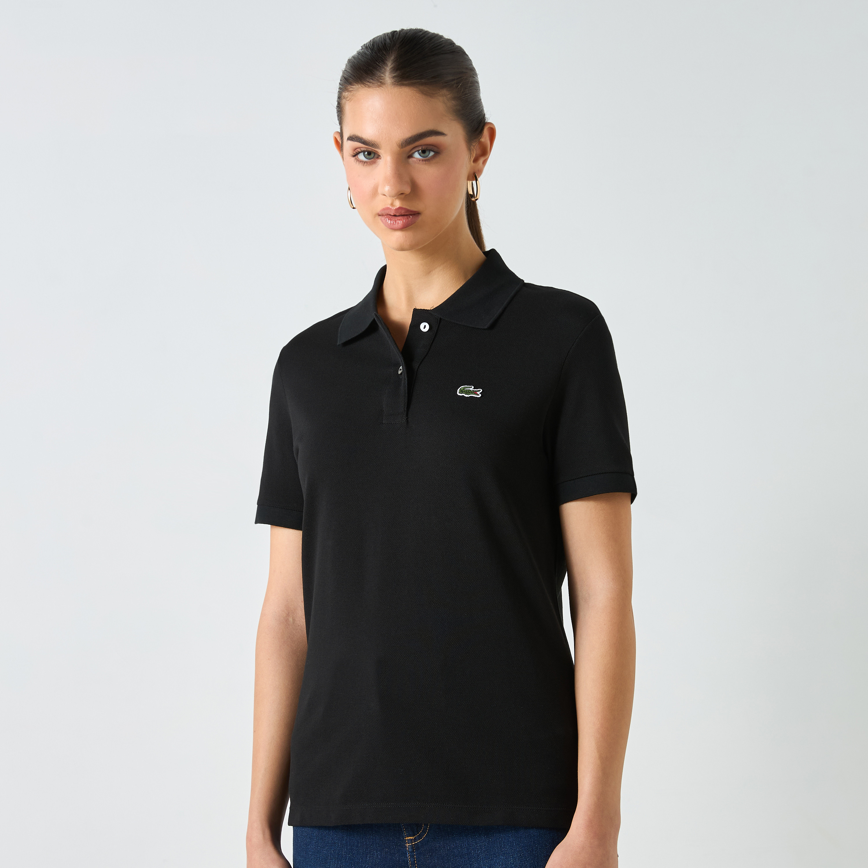 Lacoste Logo Applique Polo T-shirt with Short Sleeves-women-clothing-tshirts-image-3