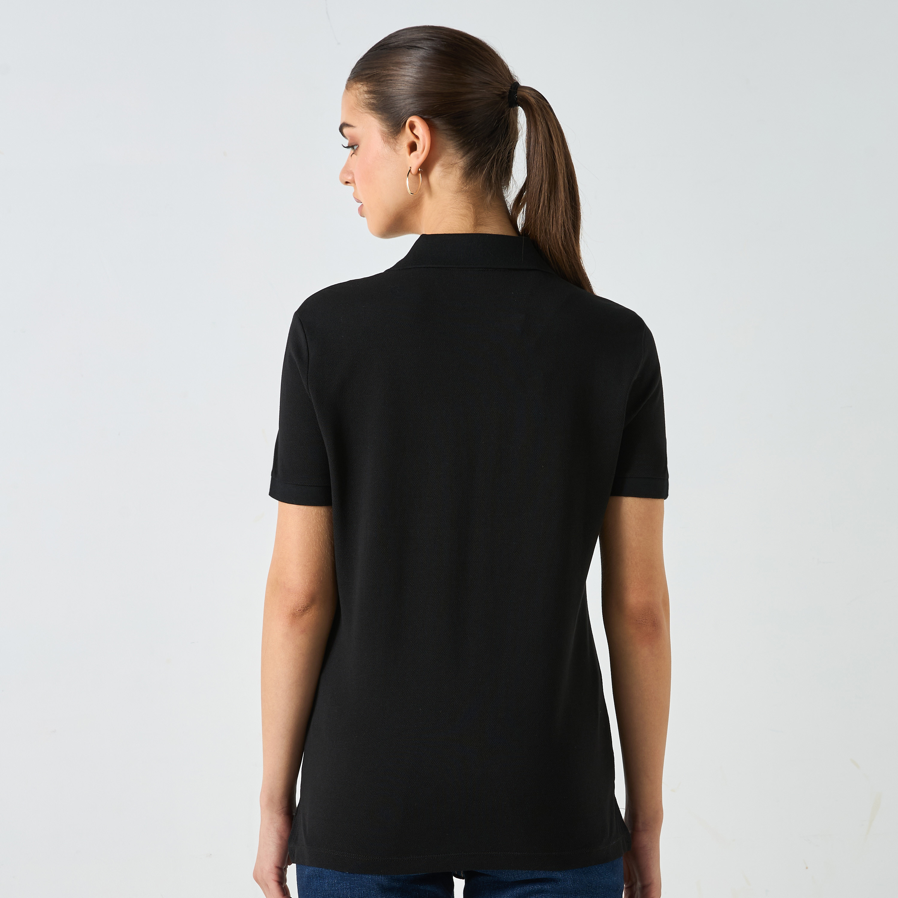 Lacoste Logo Applique Polo T-shirt with Short Sleeves-women-clothing-tshirts-image-5