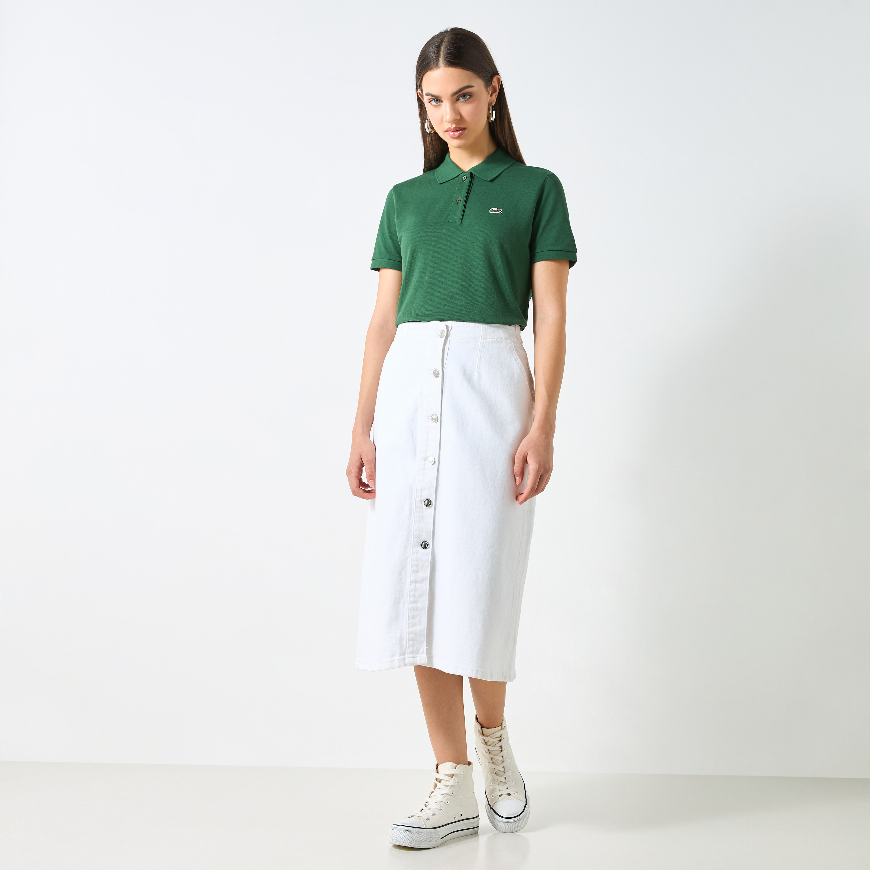 Lacoste Logo Applique Polo T-shirt with Short Sleeves-women-clothing-tshirts-image-2
