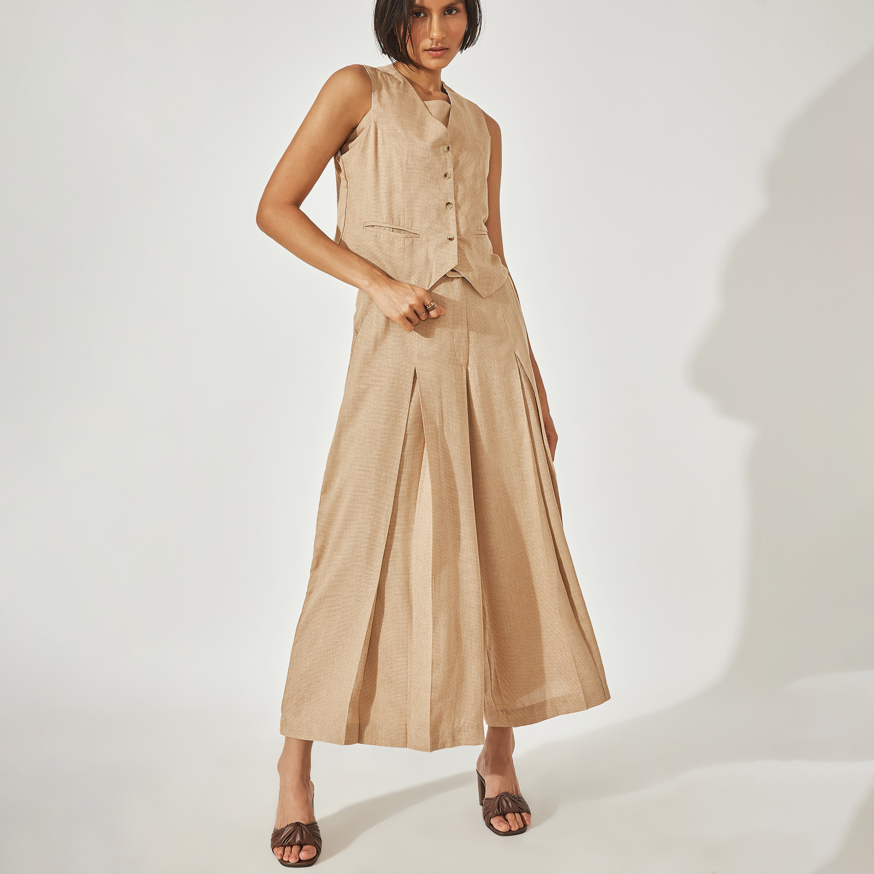 The Label Life Textured V-Neck Sleeveless Waistcoat-women-clothing-coatsandjackets-coats-image-2