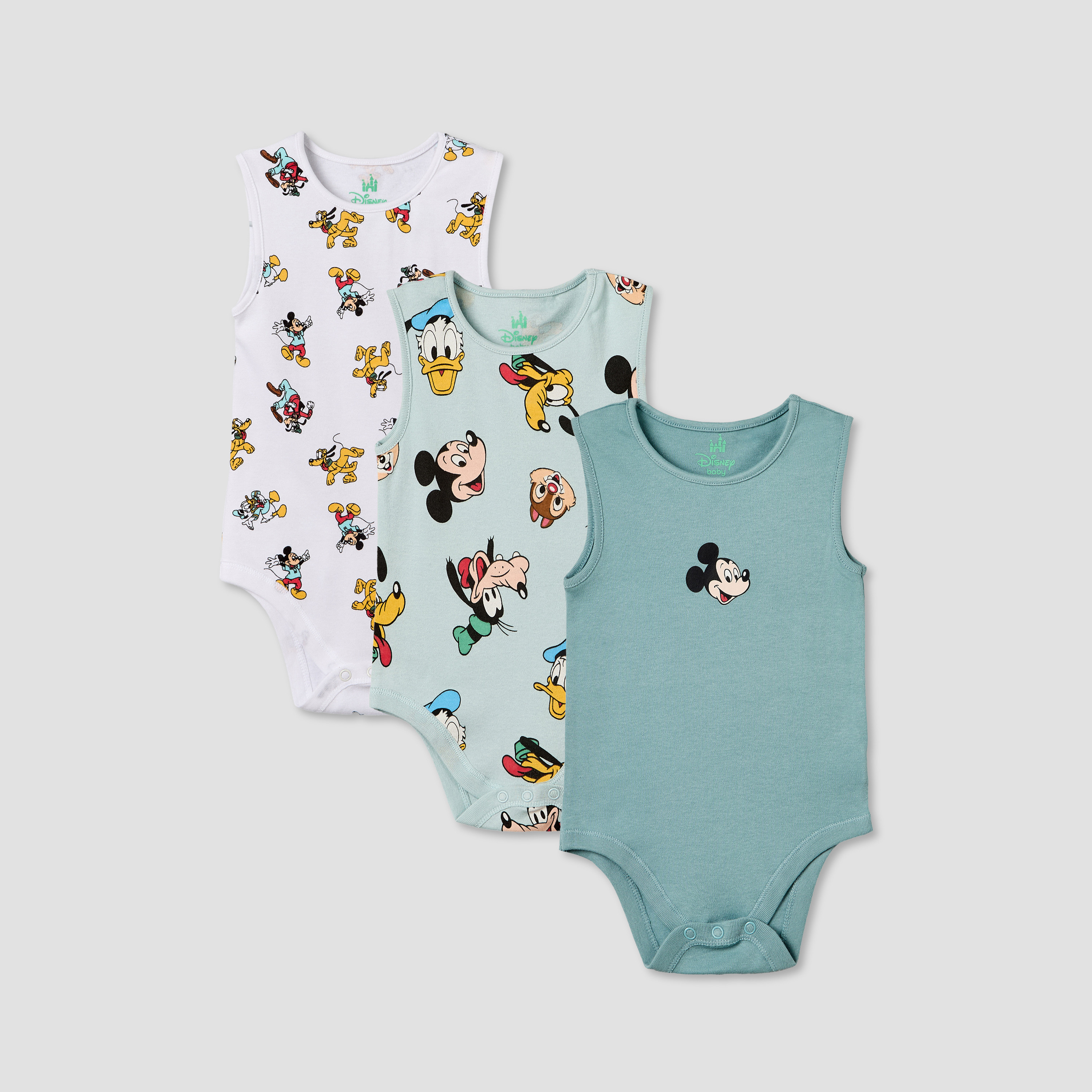 Pack of 3 Disney Crew Neck Sleeveless Bodysuit with Mickey Mouse and Friends Print-baby-boys-clothing-bodysuits-image-1
