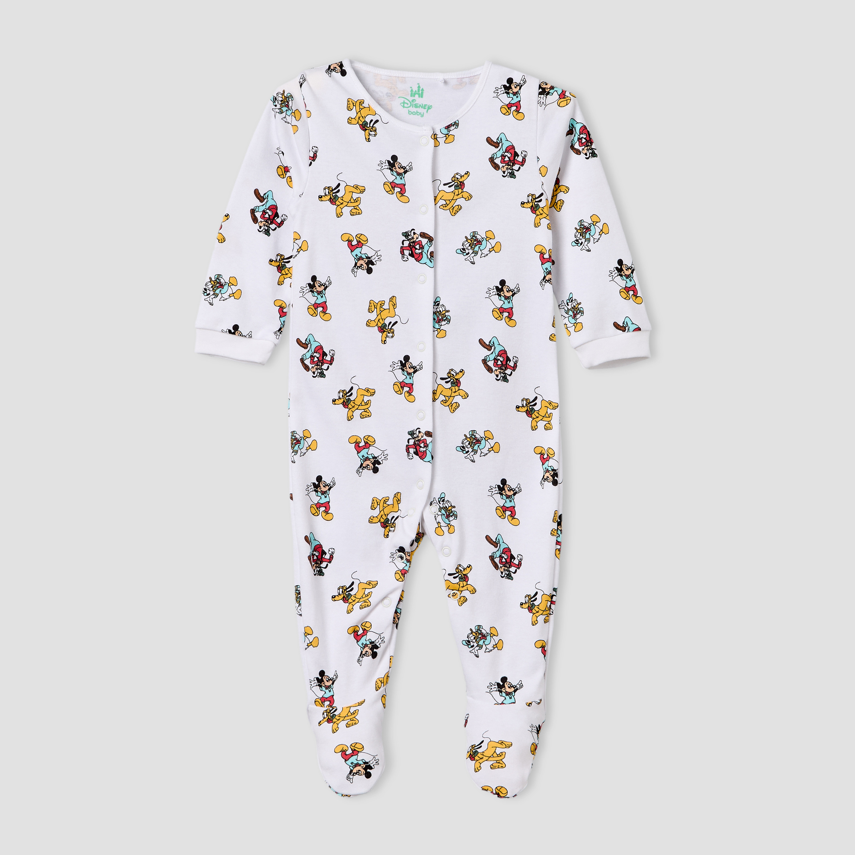 Pack of 2 Disney Cotton Crew Neck Long Sleeves Sleepsuit with Mickey Mouse and Friends Print-baby-boys-clothing-nightwear-sleepsuits-image-2