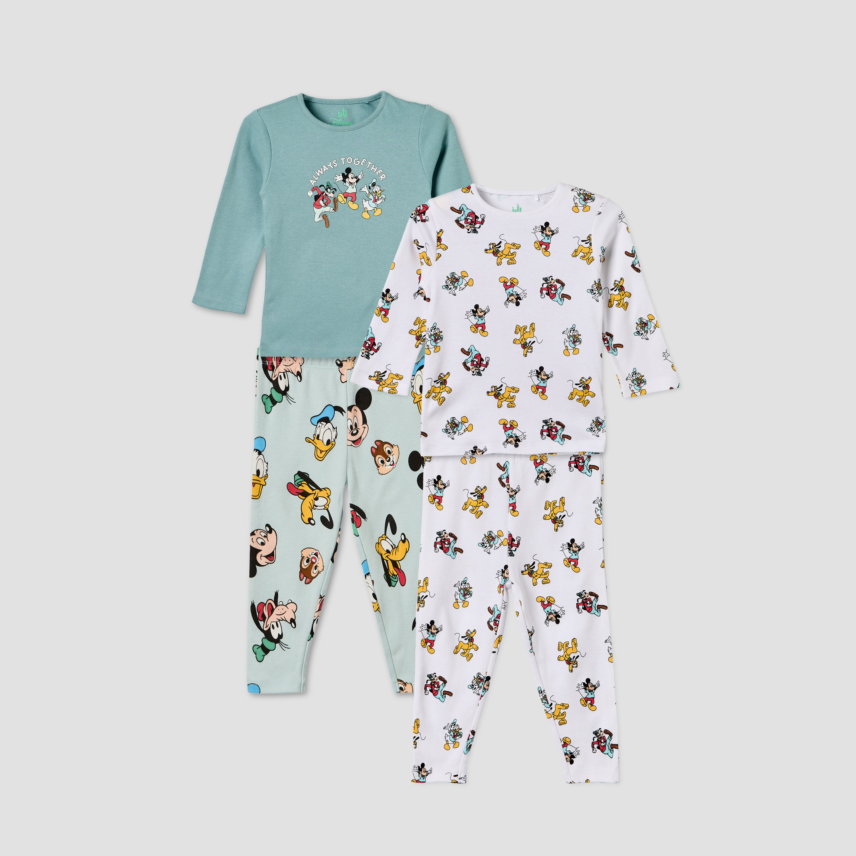 Pack of 2 Disney Cotton Crew Neck Long Sleeves Pyjama Set with Mickey Mouse and Friends Print-baby-boys-clothing-nightwear-pyjamasets-image-1