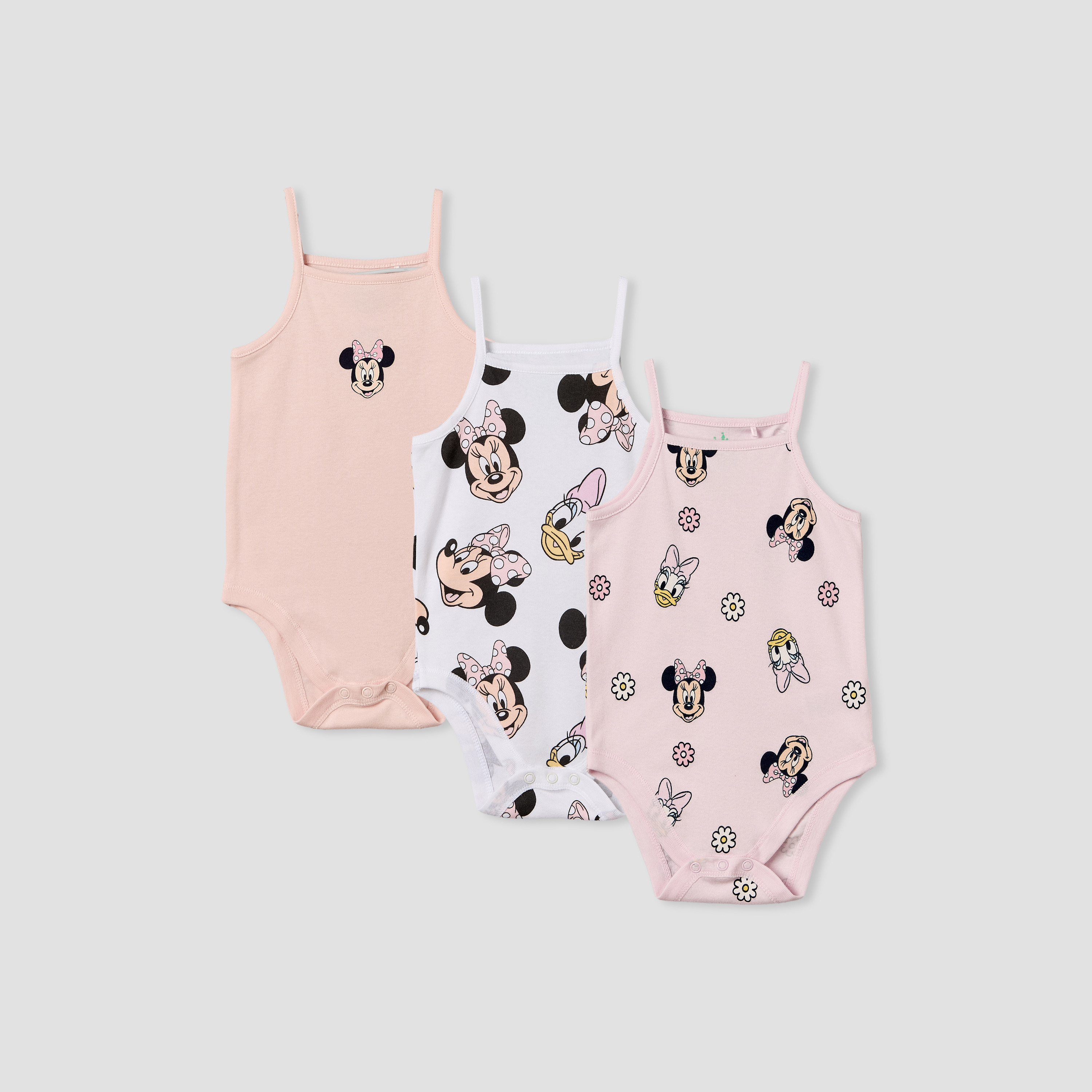 Pack of 3 Disney Cotton Square Neck Sleeveless Bodysuit with Minnie Mouse and Daisy Duck Print-baby-girls-clothing-bodysuits-image-1