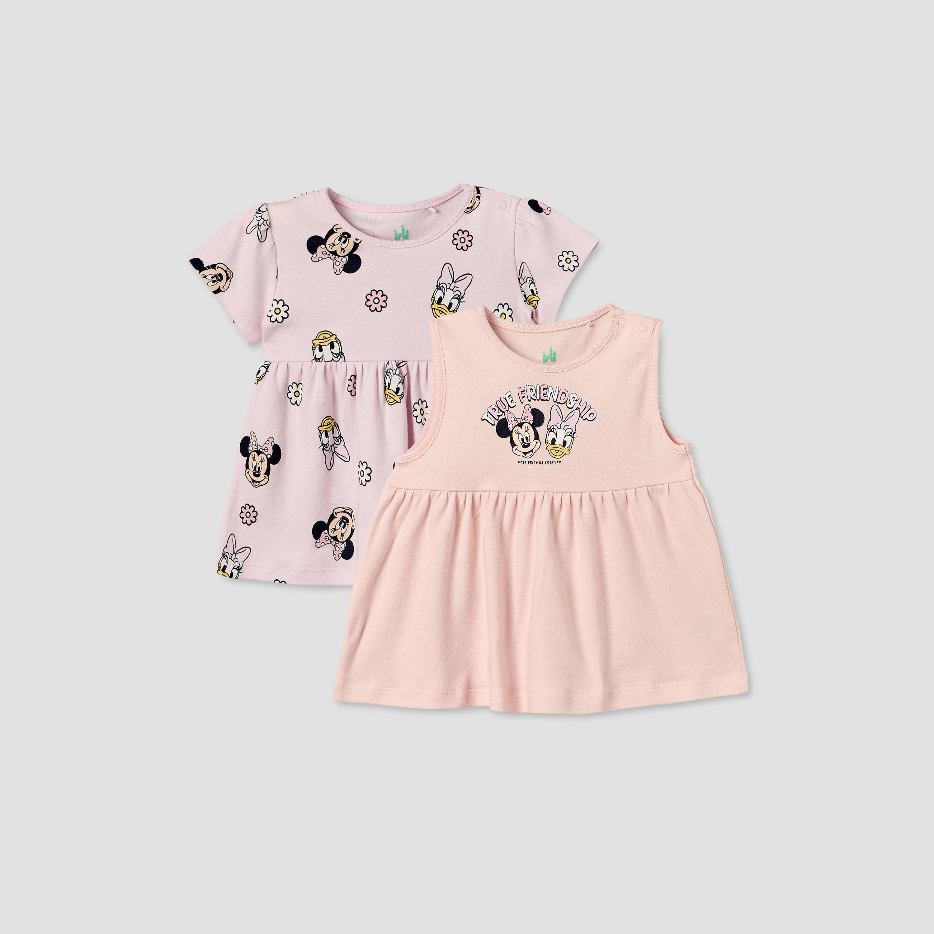 Pack of 2 Disney Round Neck Knee Length A-line Dress with Minnie Mouse Print-baby-girls-clothing-dressesandjumpsuits-image-1