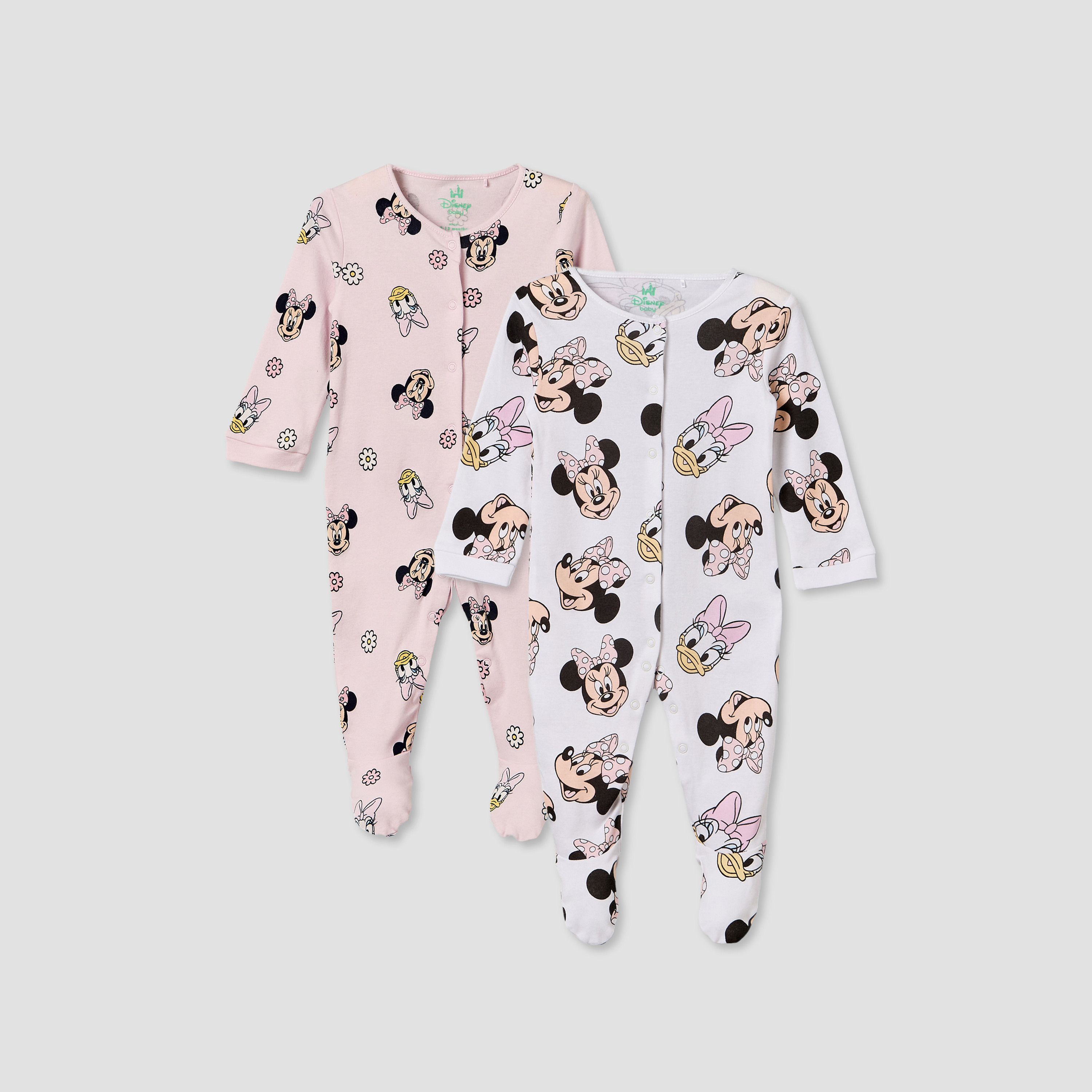 Pack of 2 Disney Cotton Crew Neck Long Sleeves Sleepsuit with Minnie Mouse Print-baby-girls-clothing-nightwear-sleepsuits-image-1