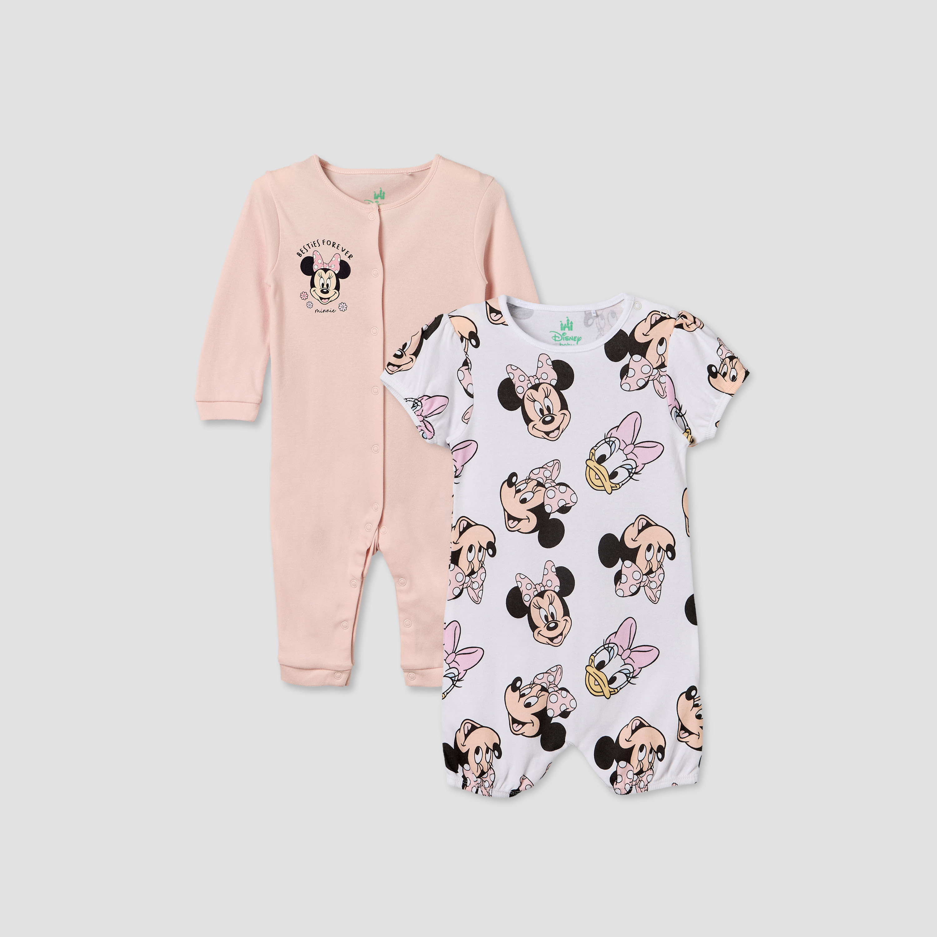 Set of 2 Disney Cotton Round Neck Sleepsuit with Romper-baby-girls-clothing-nightwear-sleepsuits-image-1