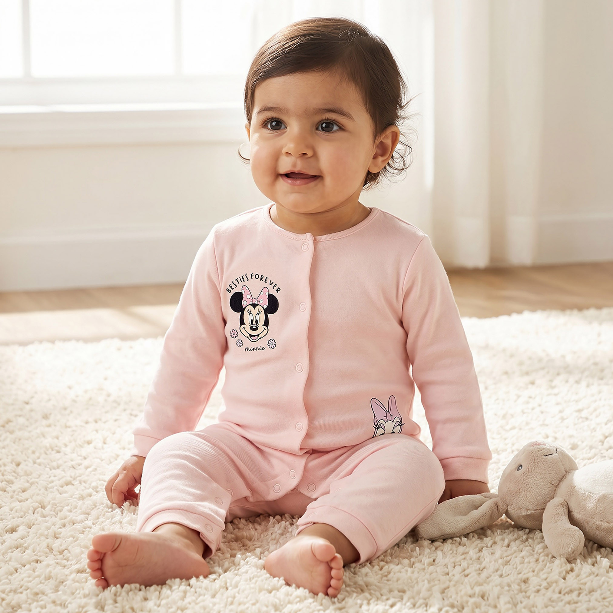 Set of 2 Disney Cotton Round Neck Sleepsuit with Romper-baby-girls-clothing-nightwear-sleepsuits-image-2
