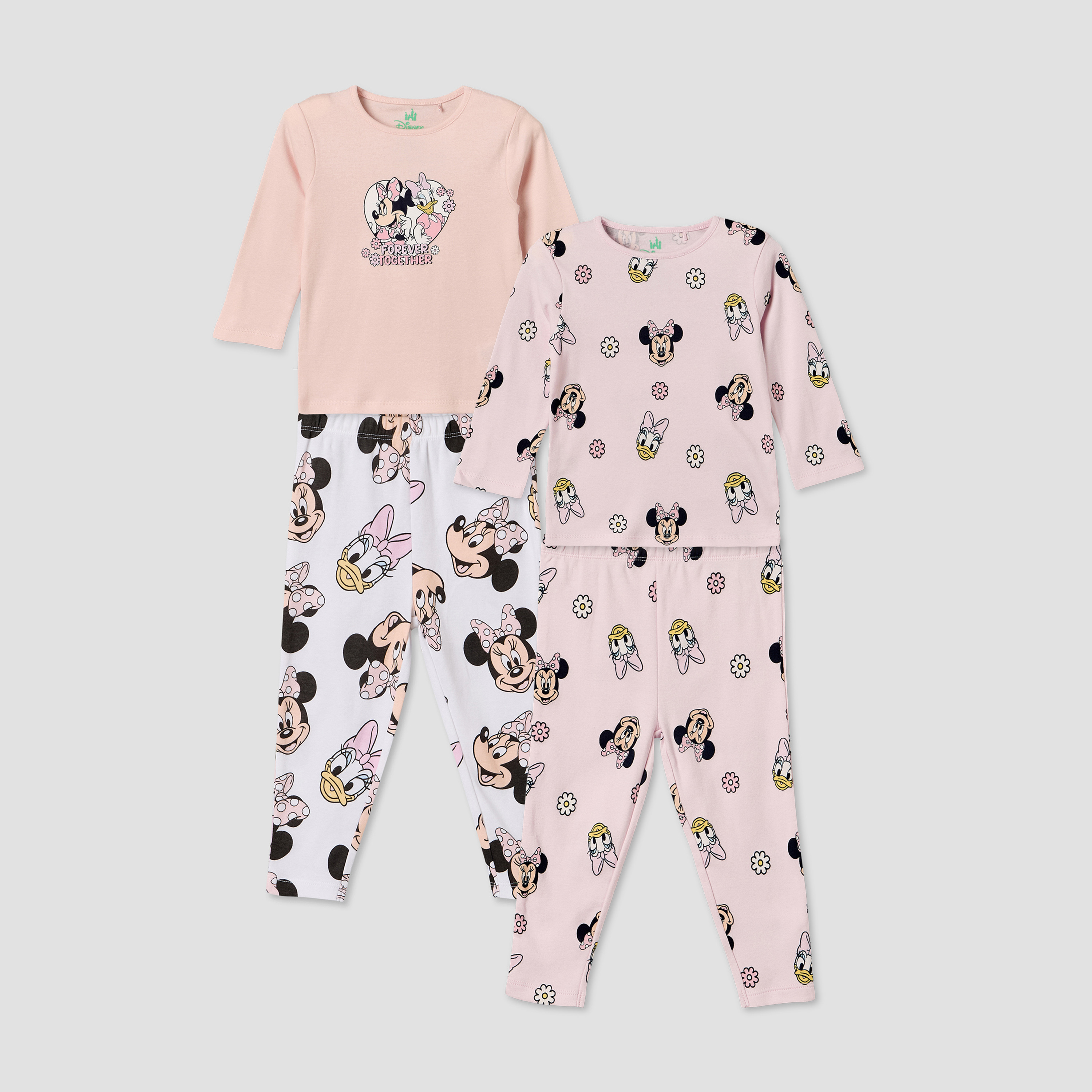 Pack of 2 Disney Cotton Crew Neck Long Sleeves Pyjama Set with Minnie Mouse and Daisy Duck Print-baby-girls-clothing-nightwear-pyjamasets-image-1