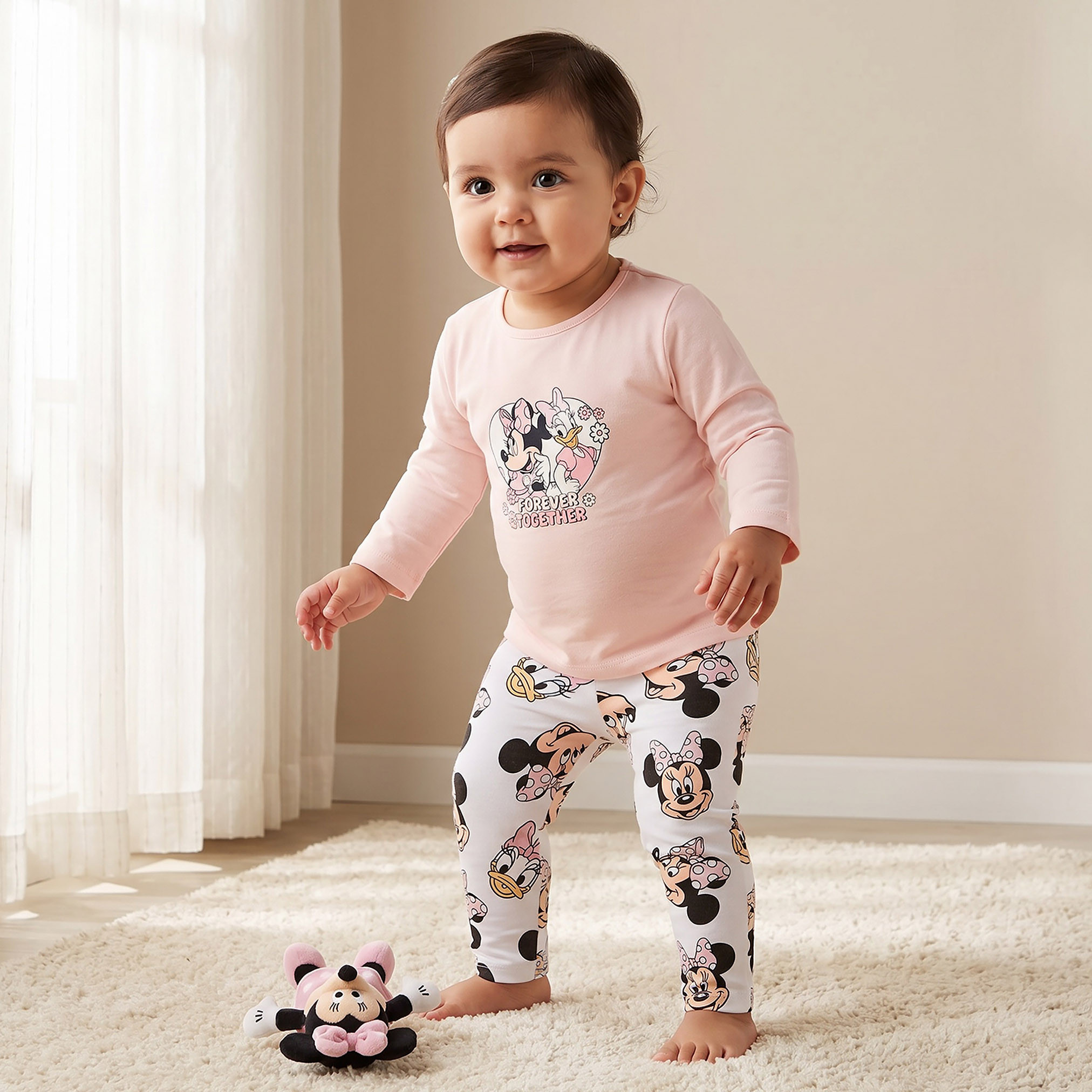 Pack of 2 Disney Cotton Crew Neck Long Sleeves Pyjama Set with Minnie Mouse and Daisy Duck Print-baby-girls-clothing-nightwear-pyjamasets-image-2