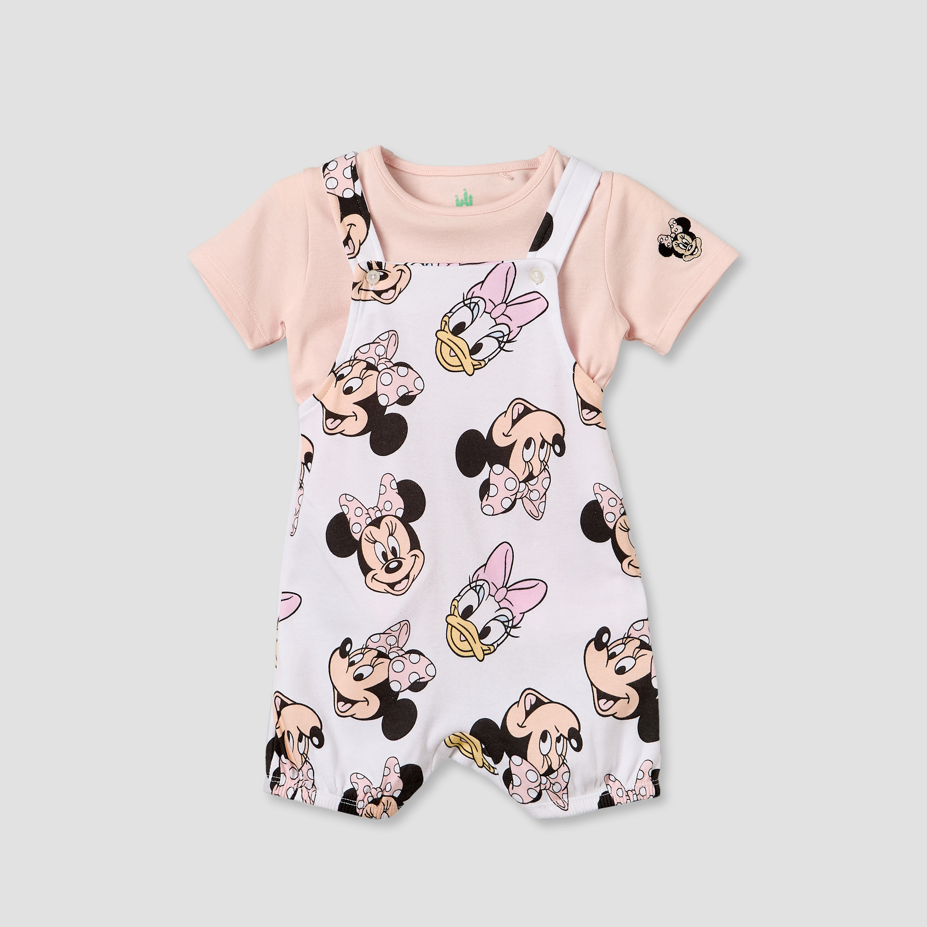 Disney Crew Neck Short Sleeves T-shirt and Dungaree Set with Minnie Mouse and Daisy Duck Print-baby-girls-clothing-setsandcoords-image-1