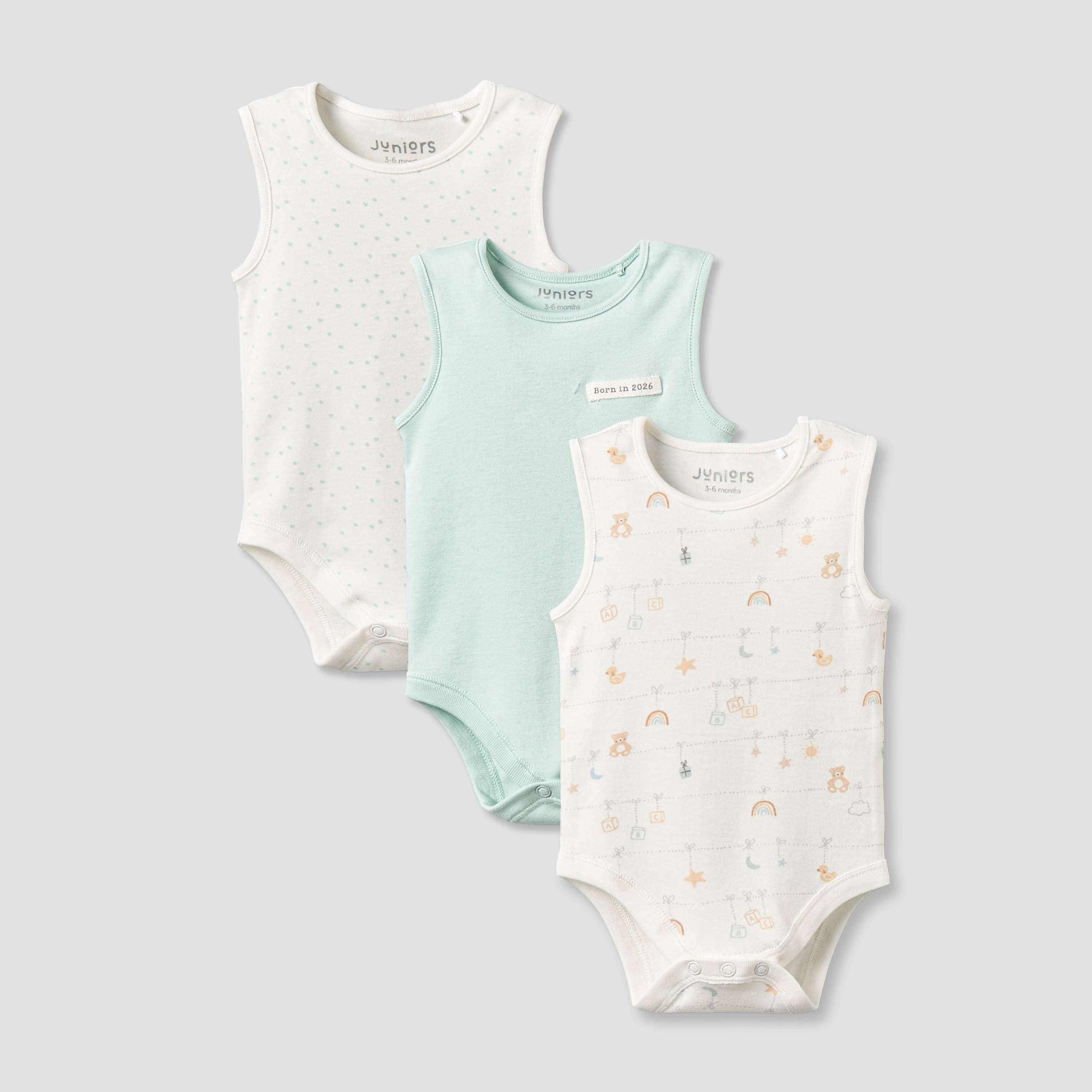 Pack of 3 Juniors Round Neck Sleeveless Bodysuit with Snap Button Closure-baby-boys-clothing-bodysuits-image-1