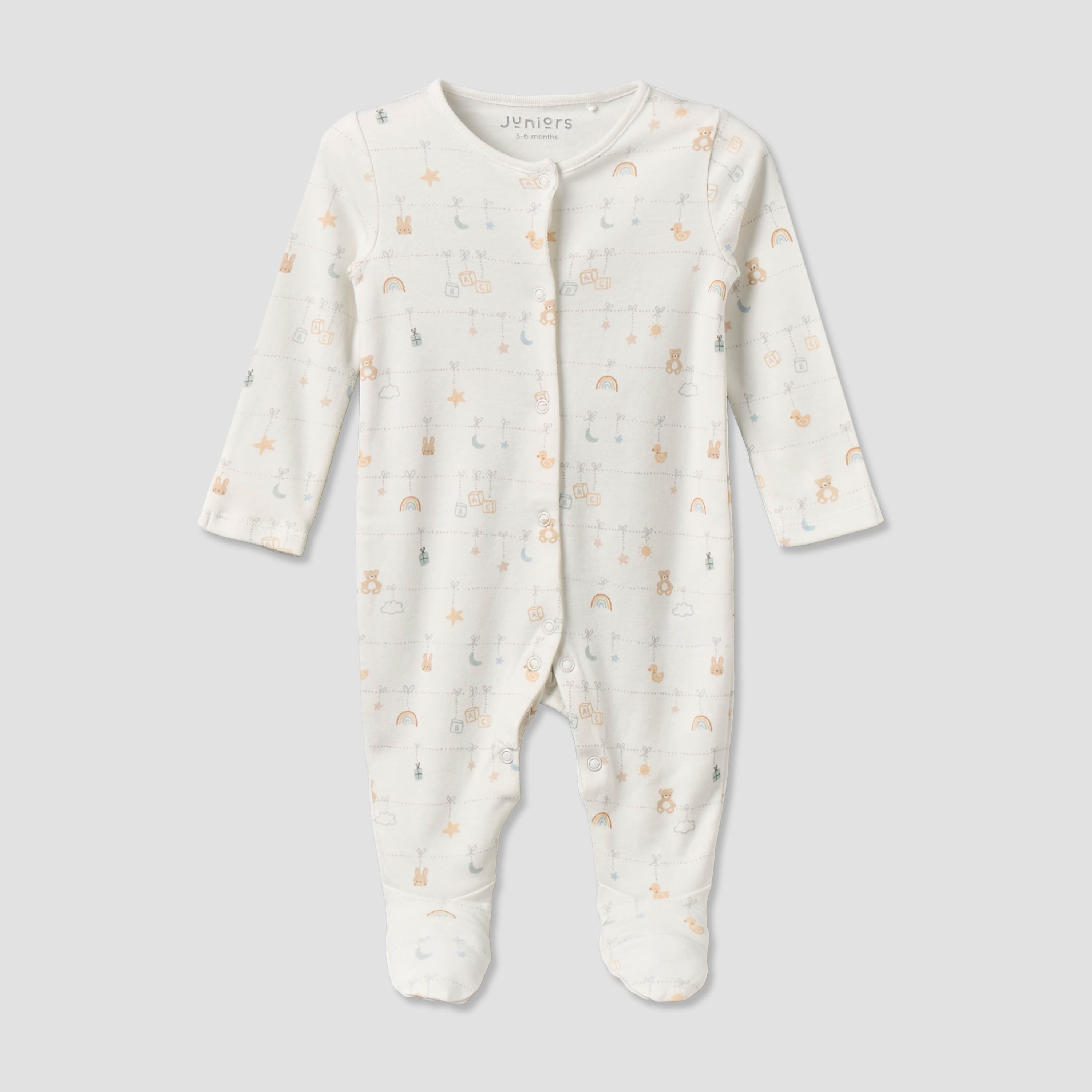 Pack of 2 Juniors Cotton Round Neck Long Sleeves Sleepsuit with Snap Button Closure-baby-girls-clothing-nightwear-sleepsuits-image-3