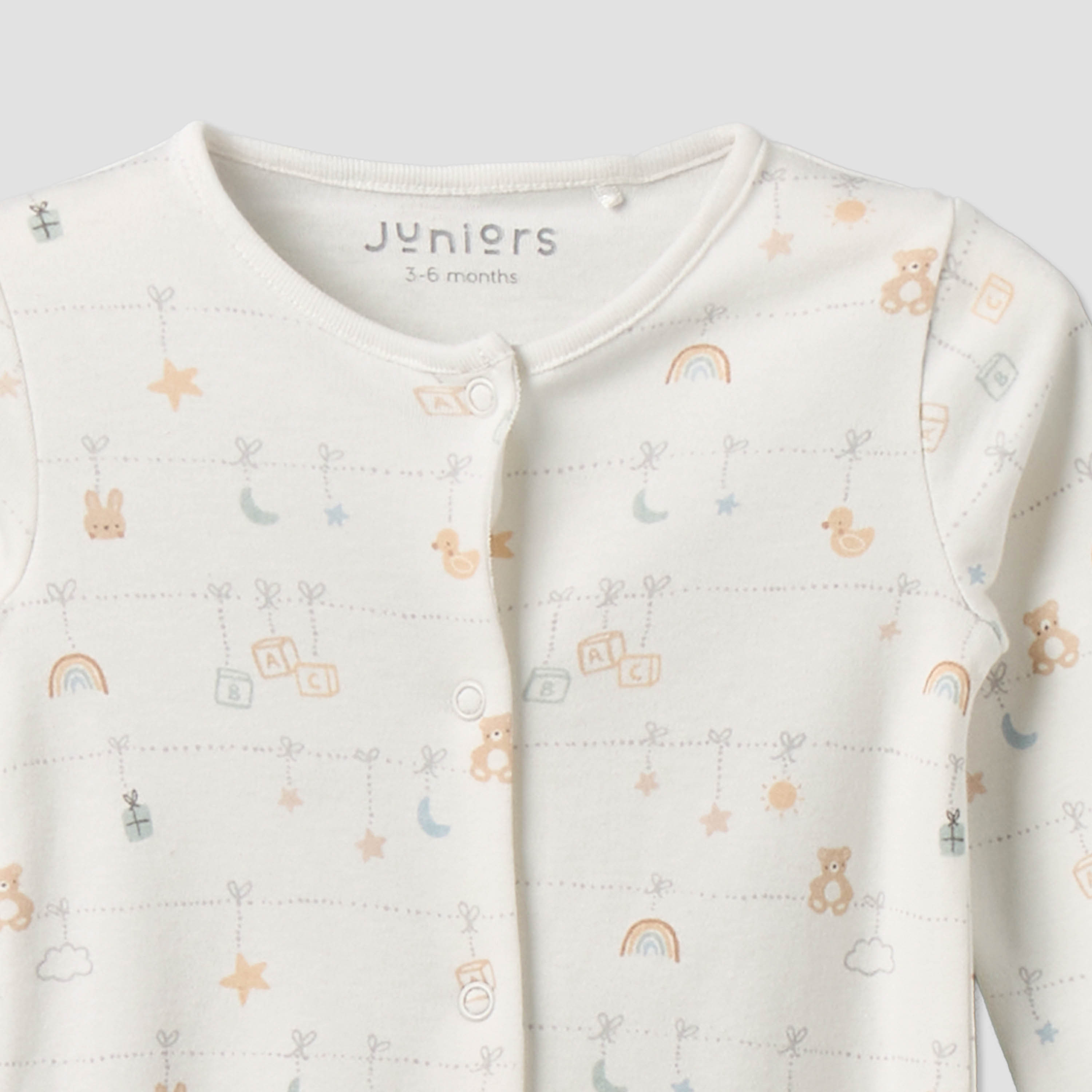 Pack of 2 Juniors Cotton Round Neck Long Sleeves Sleepsuit with Snap Button Closure-baby-girls-clothing-nightwear-sleepsuits-image-5