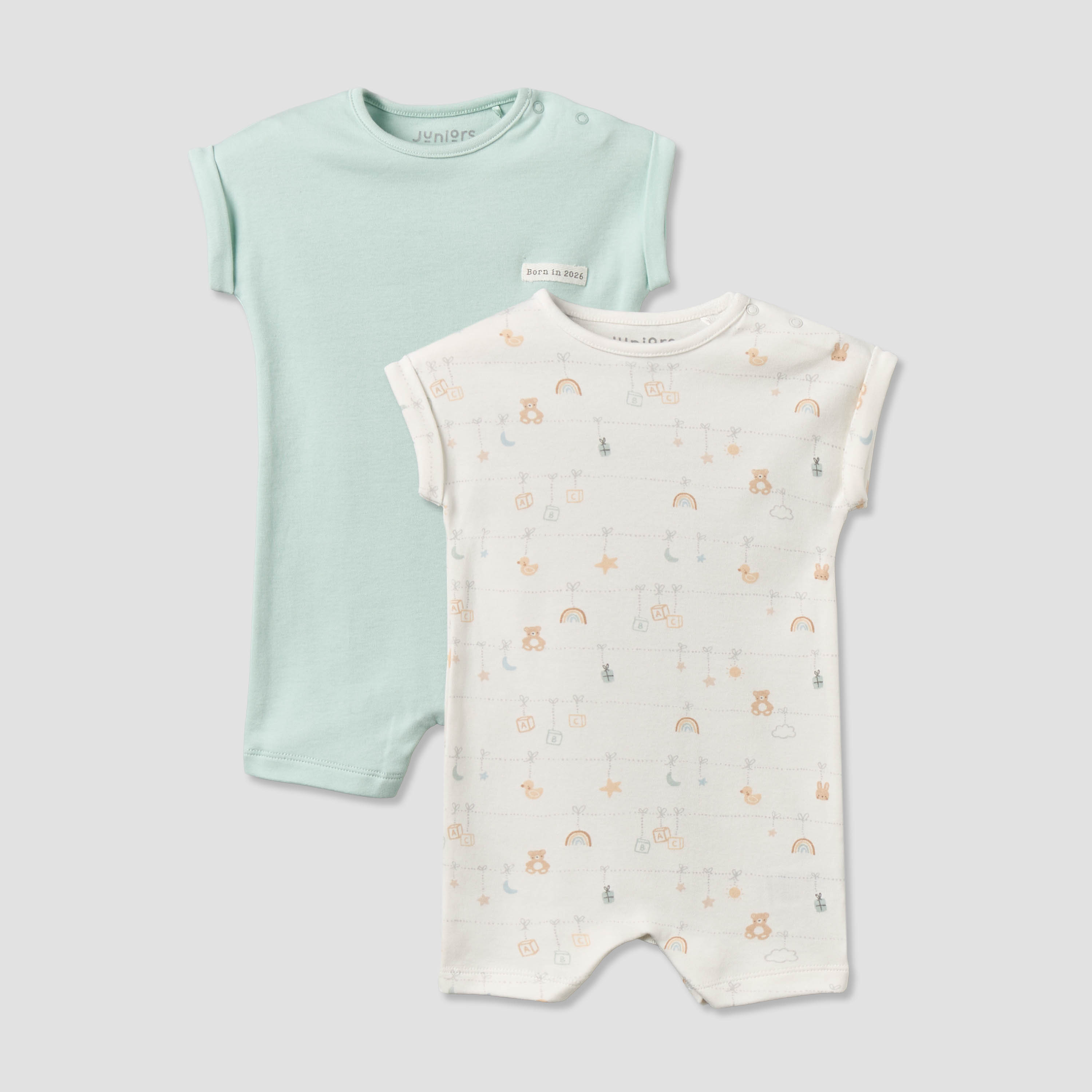 Pack of 2 Juniors Round Neck Short Sleeves Romper with Snap Button Closure-baby-boys-clothing-rompers-image-1
