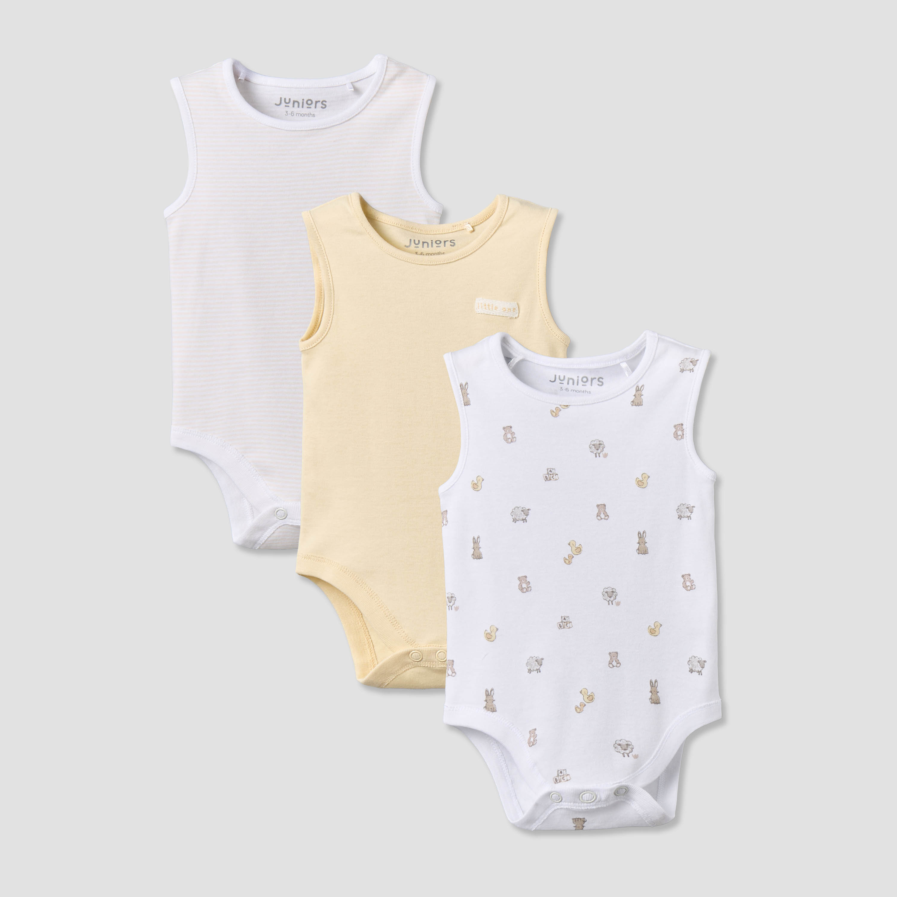 Pack of 3 Juniors Round Neck Sleeveless Bodysuit with Snap Button Closure-baby-boys-clothing-bodysuits-image-1