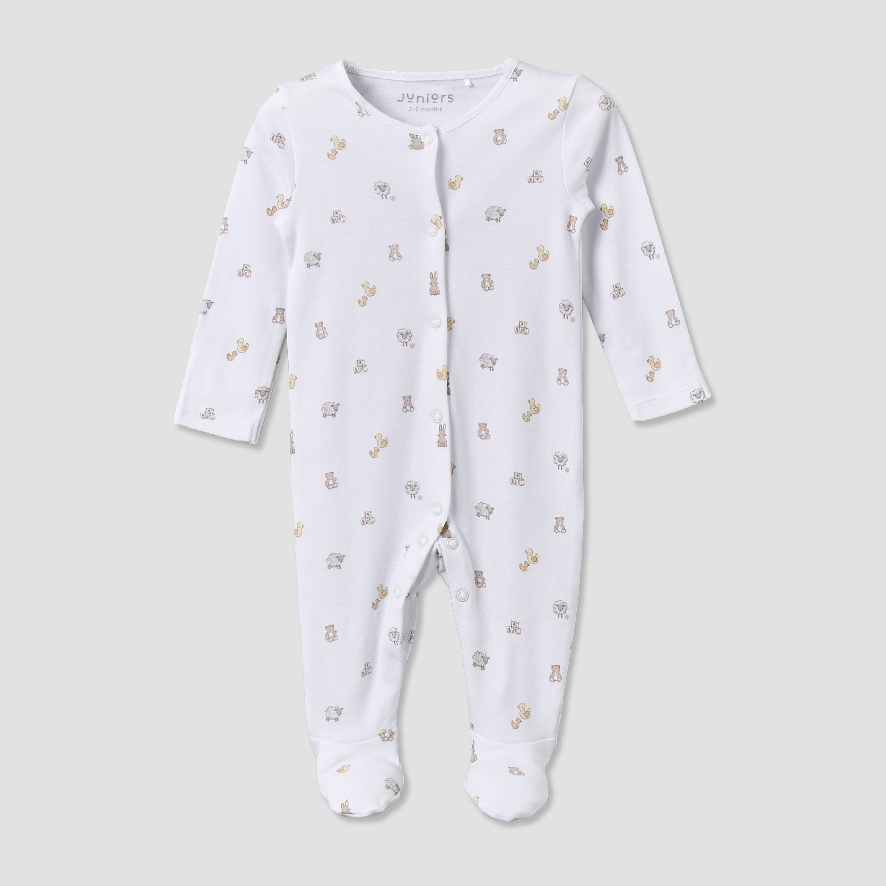 Pack of 2 Juniors Cotton Round Neck Long Sleeves Sleepsuit with Snap Button Closure-baby-girls-clothing-nightwear-sleepsuits-image-3