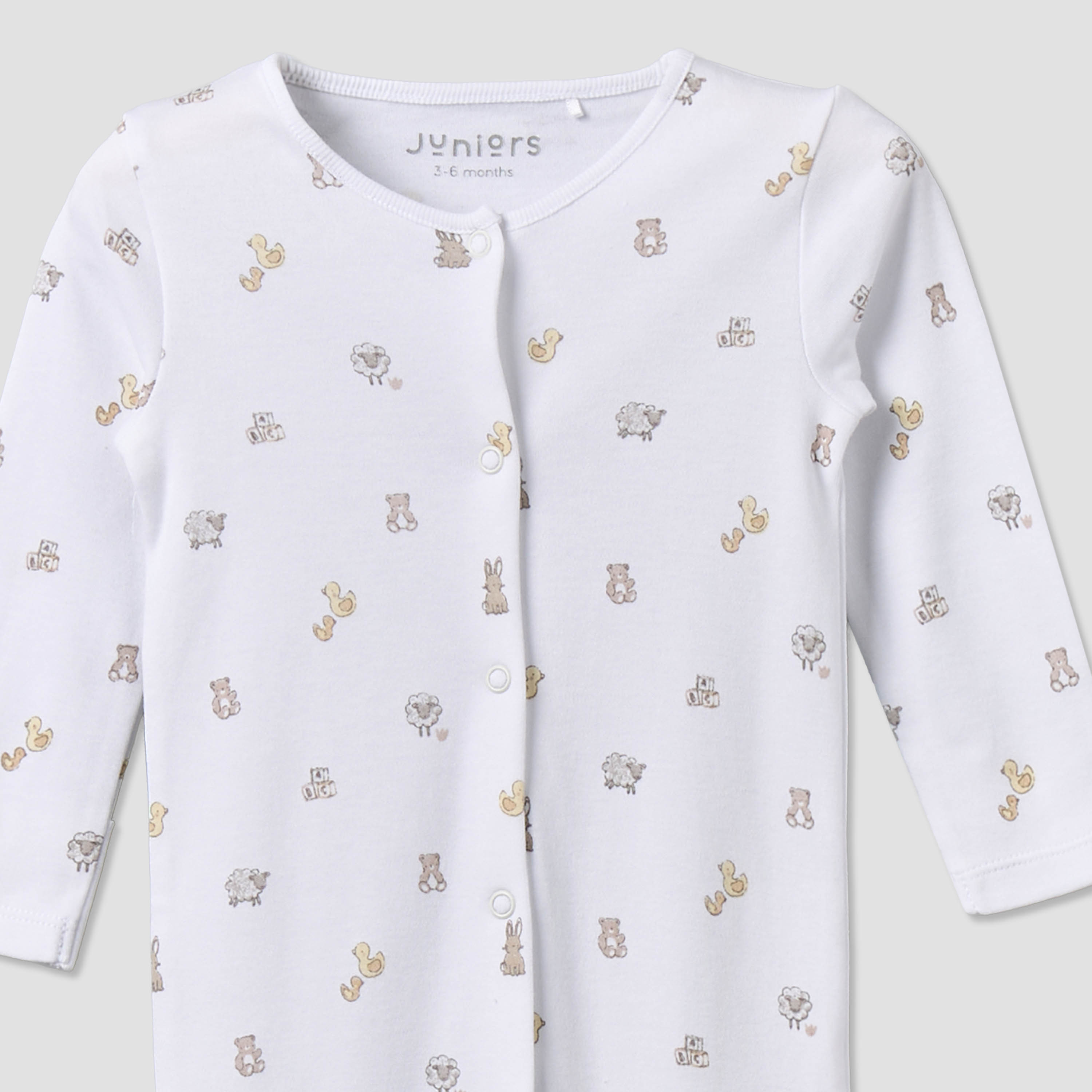 Pack of 2 Juniors Cotton Round Neck Long Sleeves Sleepsuit with Snap Button Closure-baby-girls-clothing-nightwear-sleepsuits-image-5