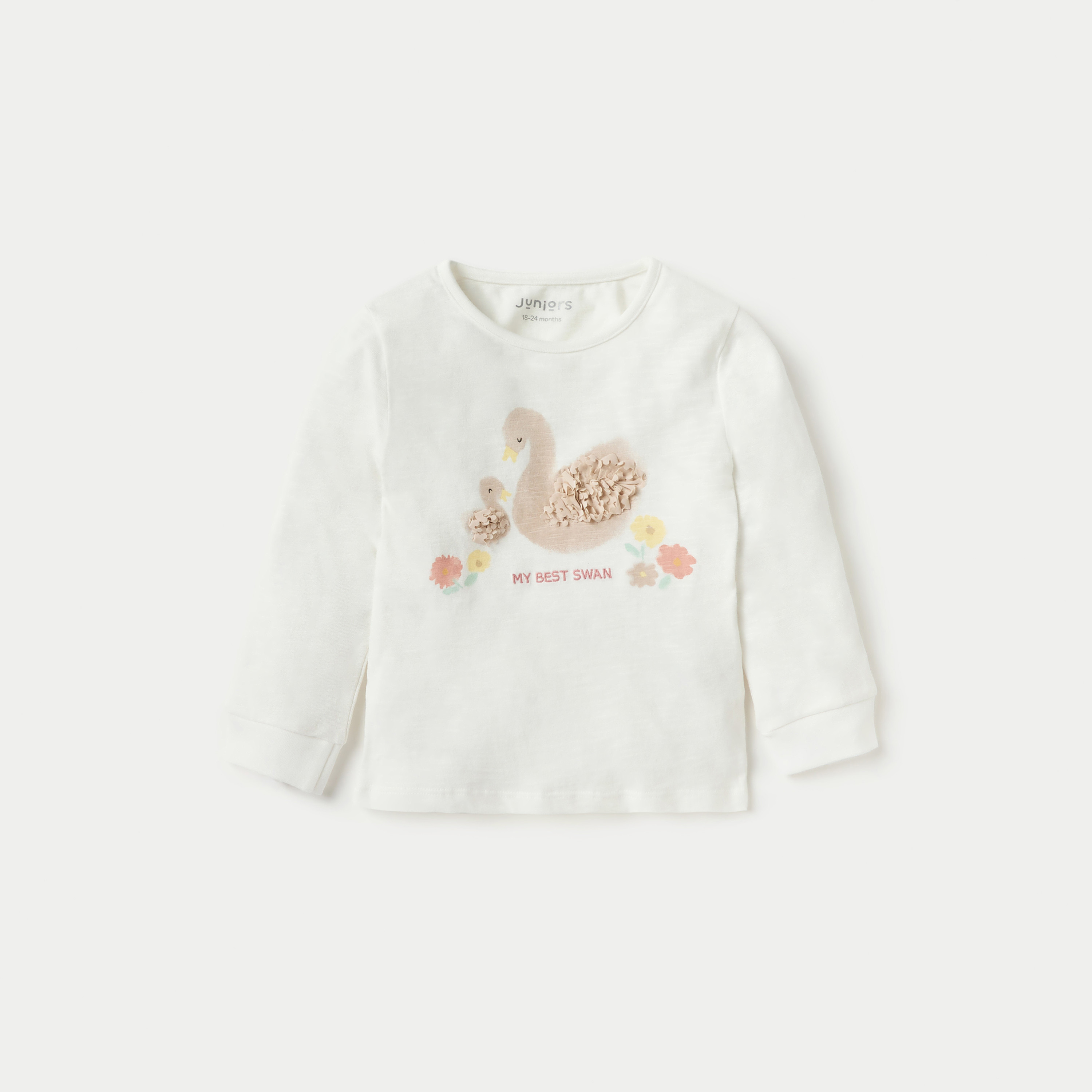 Juniors Swan Print Long Sleeves T-shirt and Elasticated Pyjama Set-baby-girls-clothing-nightwear-pyjamasets-image-2