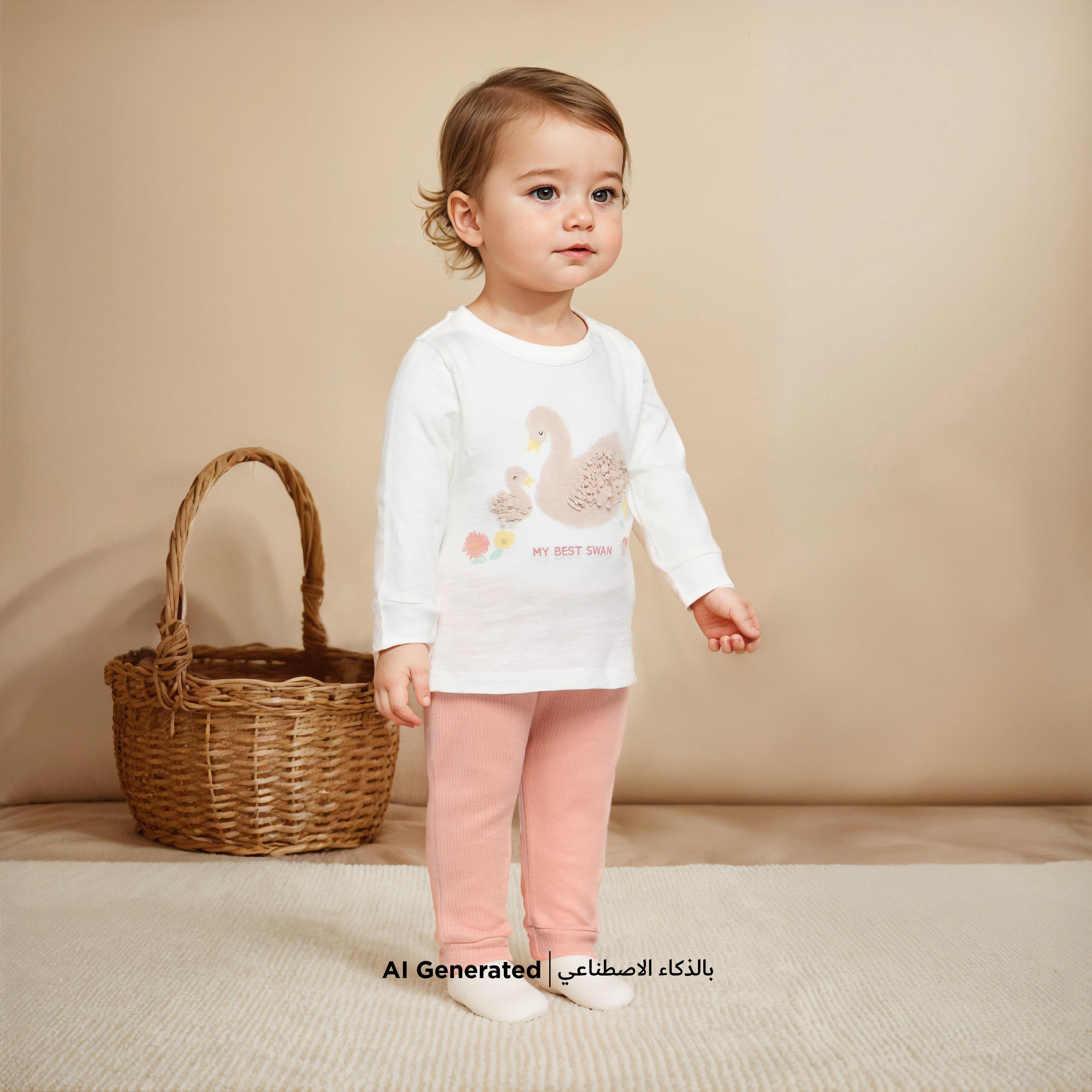 Juniors Swan Print Long Sleeves T-shirt and Elasticated Pyjama Set-baby-girls-clothing-nightwear-pyjamasets-image-6