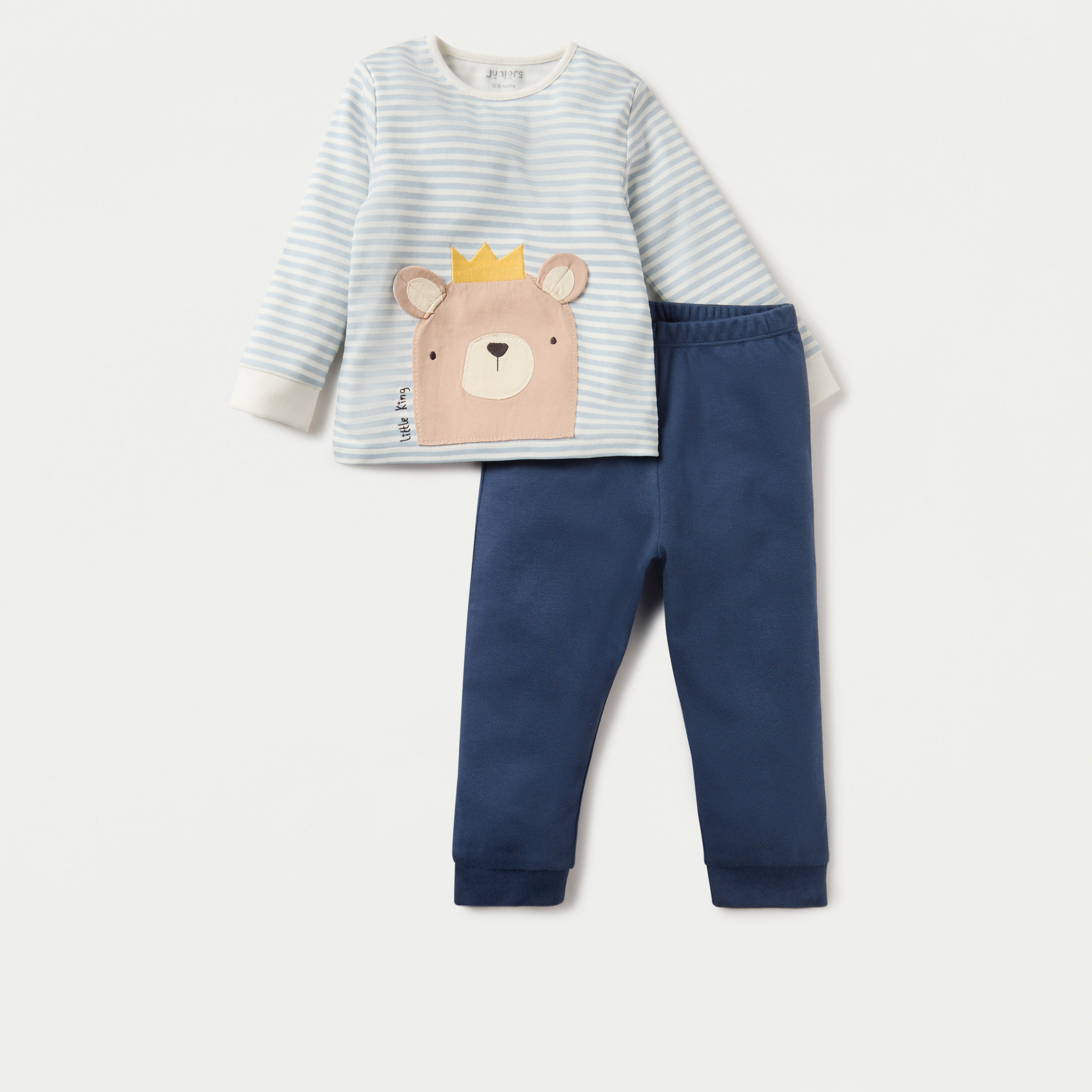 طقم تيشيرت بأكمام طويلة وزخارف ديناصور وبنطلون بيجاما بخصر مطاطي من جونيورز-baby-boys-clothing-nightwear-pyjamasets-image-1