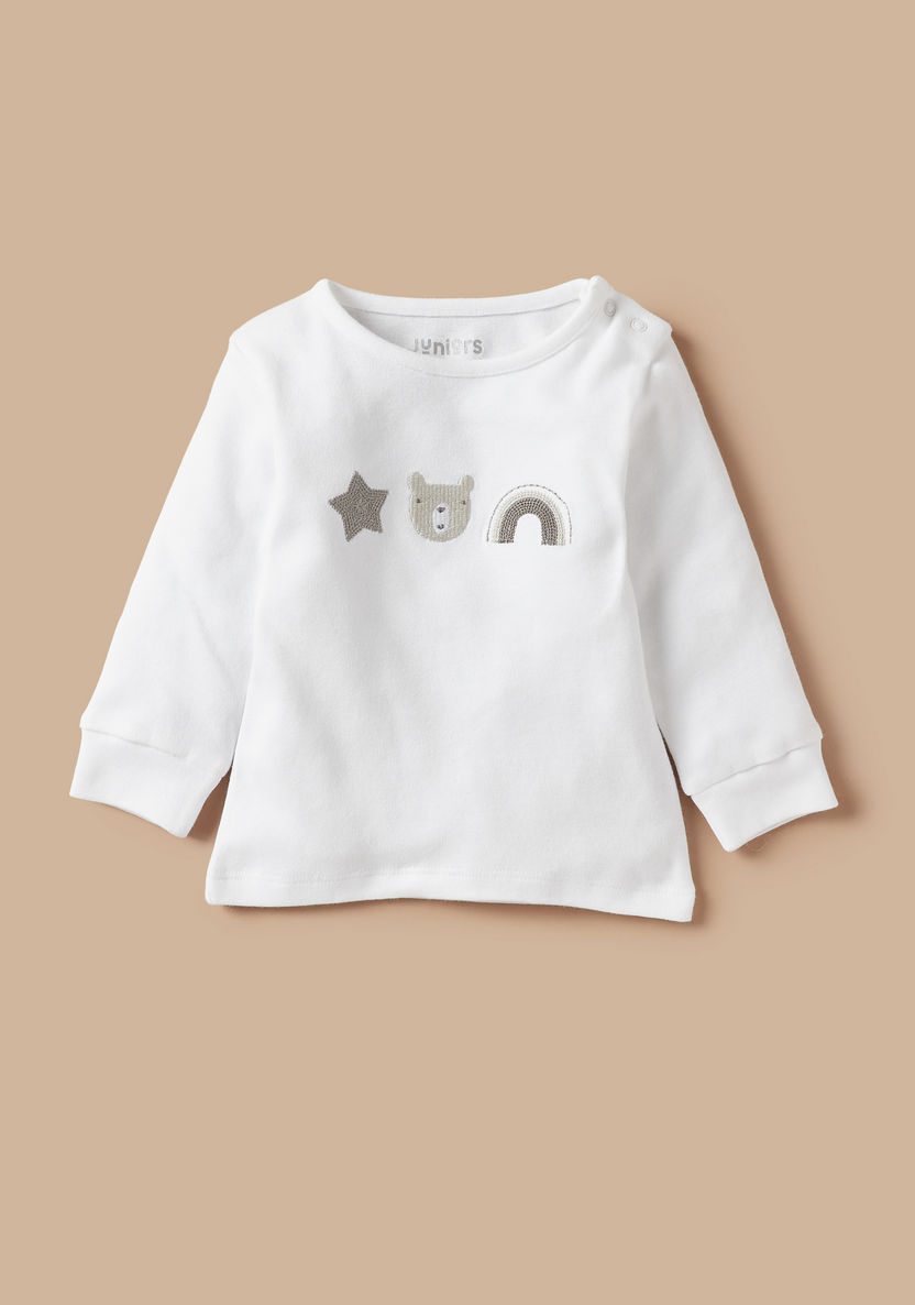Juniors Bear Detail Long Sleeves T-shirt and Pyjama Set-Pyjama Sets-image-1