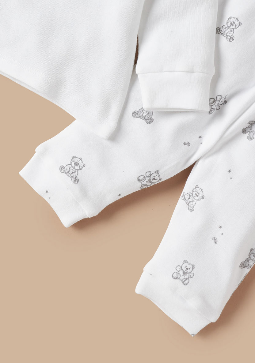 Juniors Bear Detail Long Sleeves T-shirt and Pyjama Set-Pyjama Sets-image-4