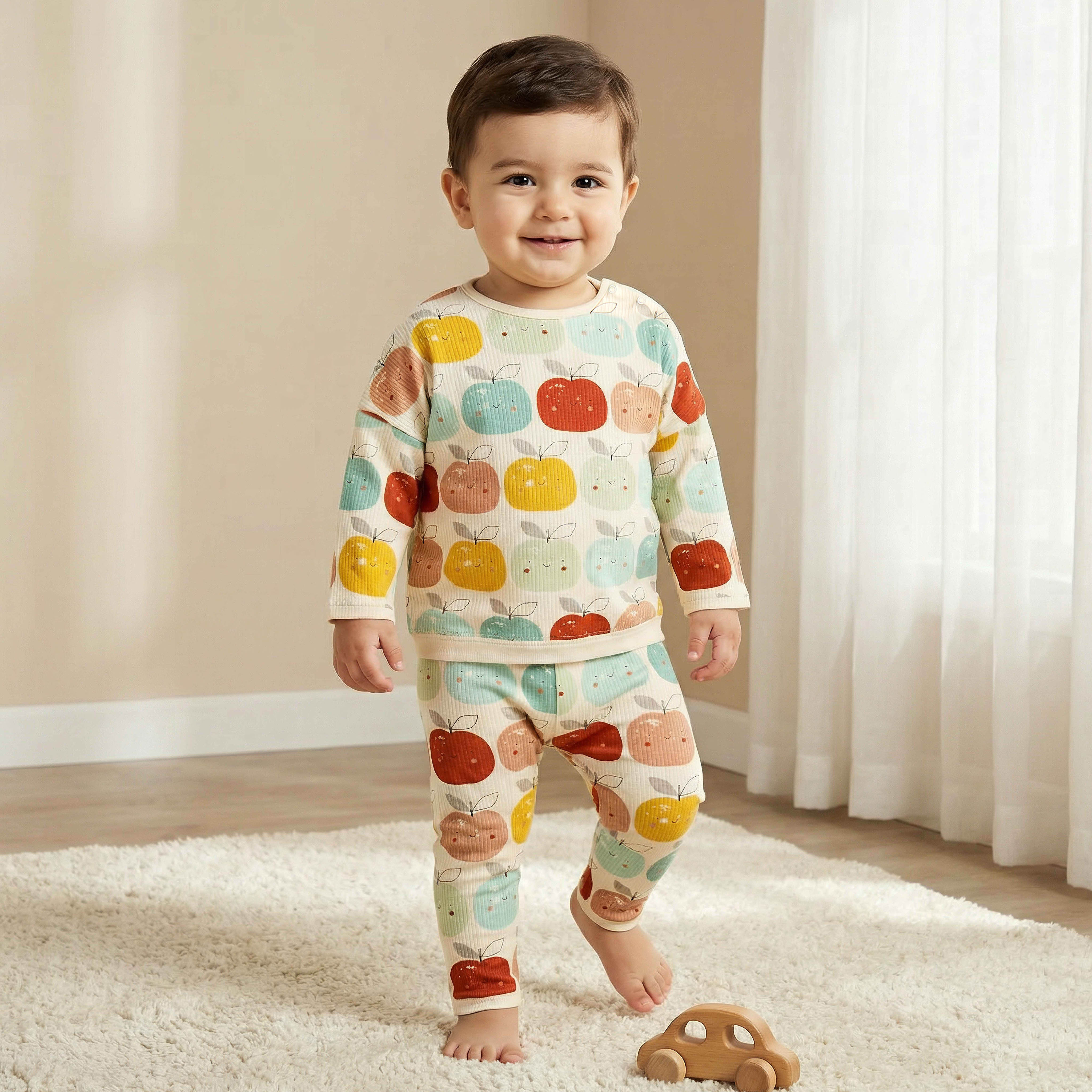 Juniors Cotton Round Neck Long Sleeves Pyjama Set with Apple Print-baby-boys-clothing-nightwear-pyjamasets-image-1