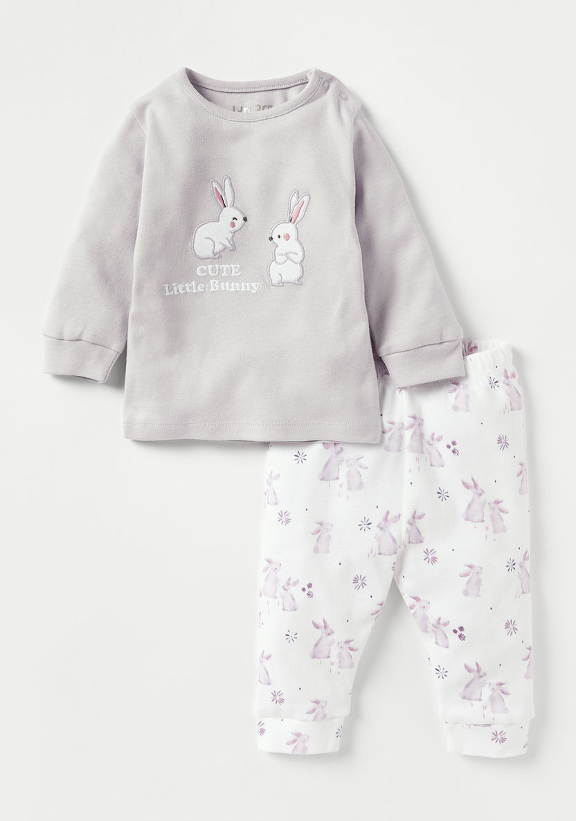 Juniors Bunny Detail T-shirt and Pyjama Set-Pyjama Sets-image-0
