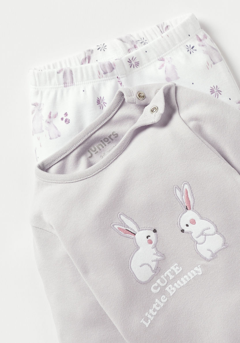 Juniors Bunny Detail T-shirt and Pyjama Set-Pyjama Sets-image-3