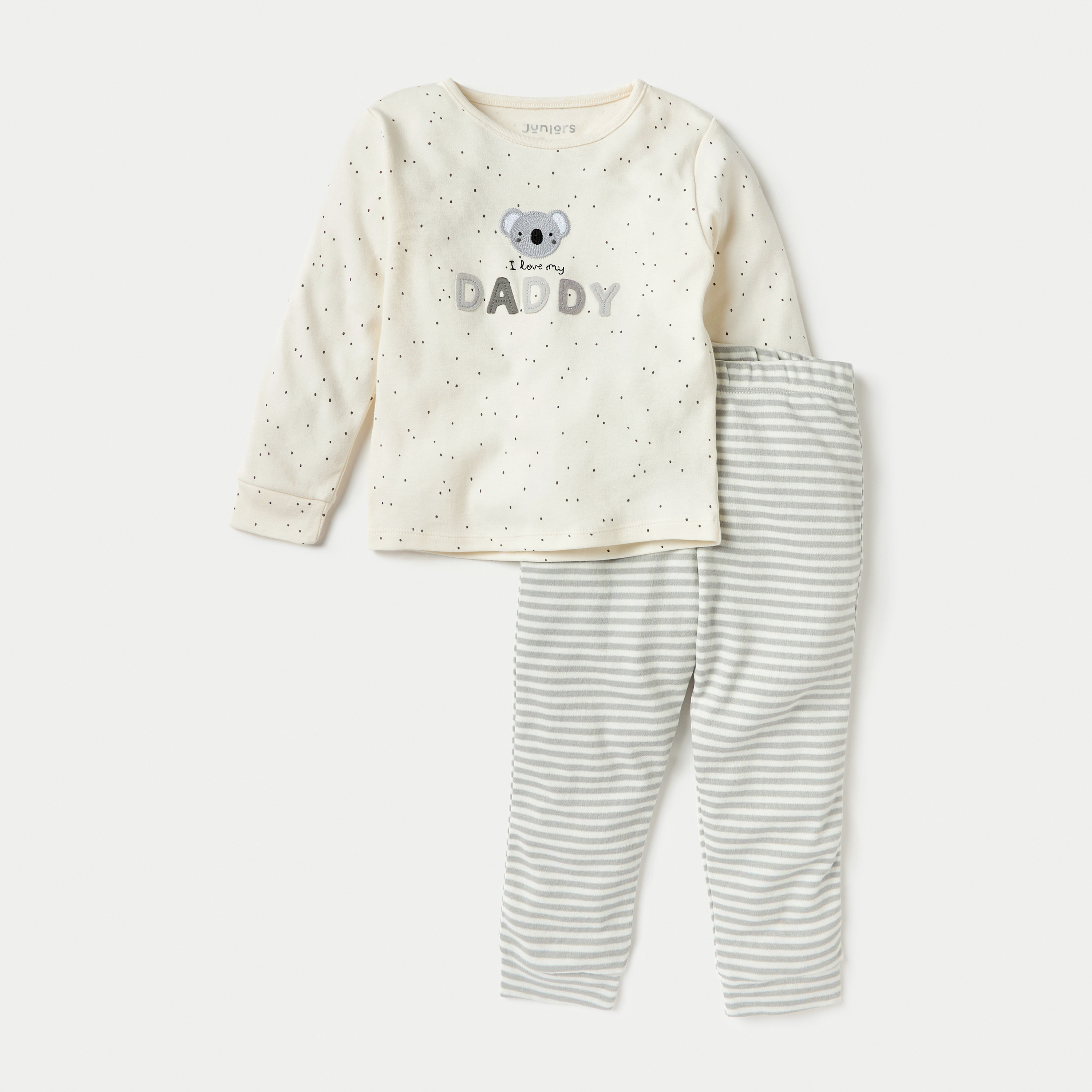 Juniors Koala Applique T-shirt and Striped Pyjama Set-baby-boys-clothing-nightwear-pyjamasets-image-1