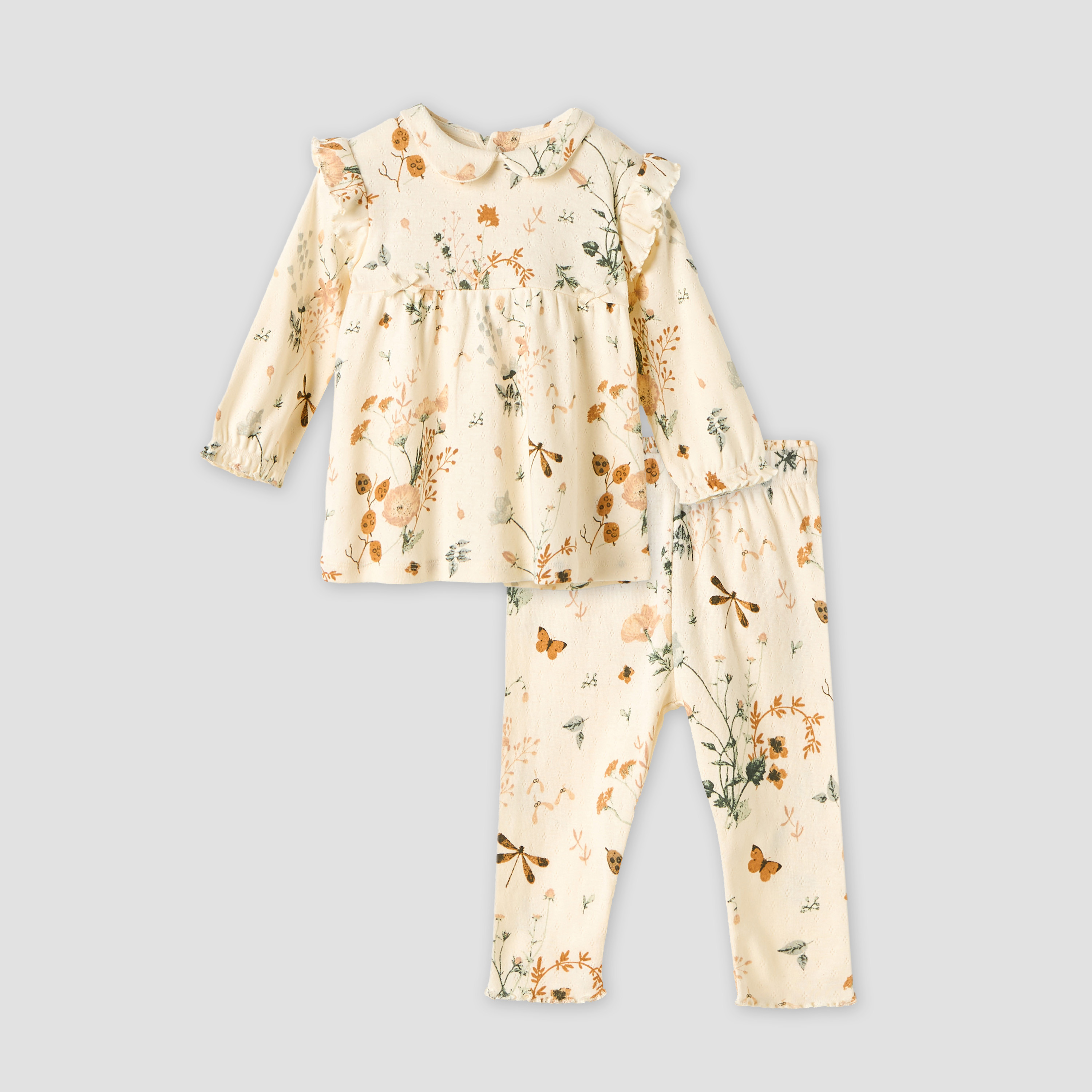 طقم بيجاما قطن بأكمام طويلة وياقة عادية وطبعات من جونيورز-baby-girls-clothing-nightwear-pyjamasets-image-1