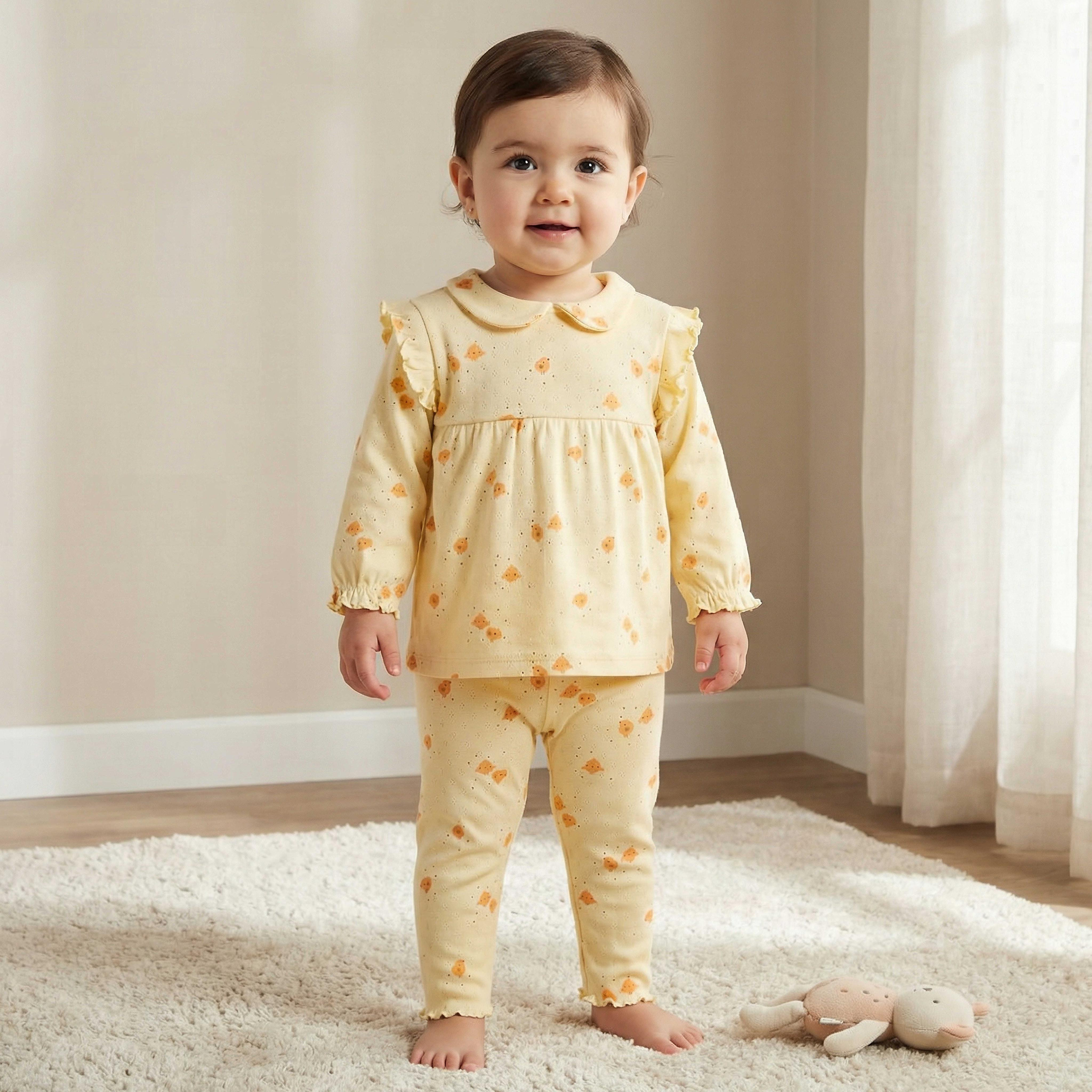 Juniors Cotton Peter Pan Collar Long Sleeves Pyjama Set with Bird Print-baby-girls-clothing-nightwear-pyjamasets-image-1