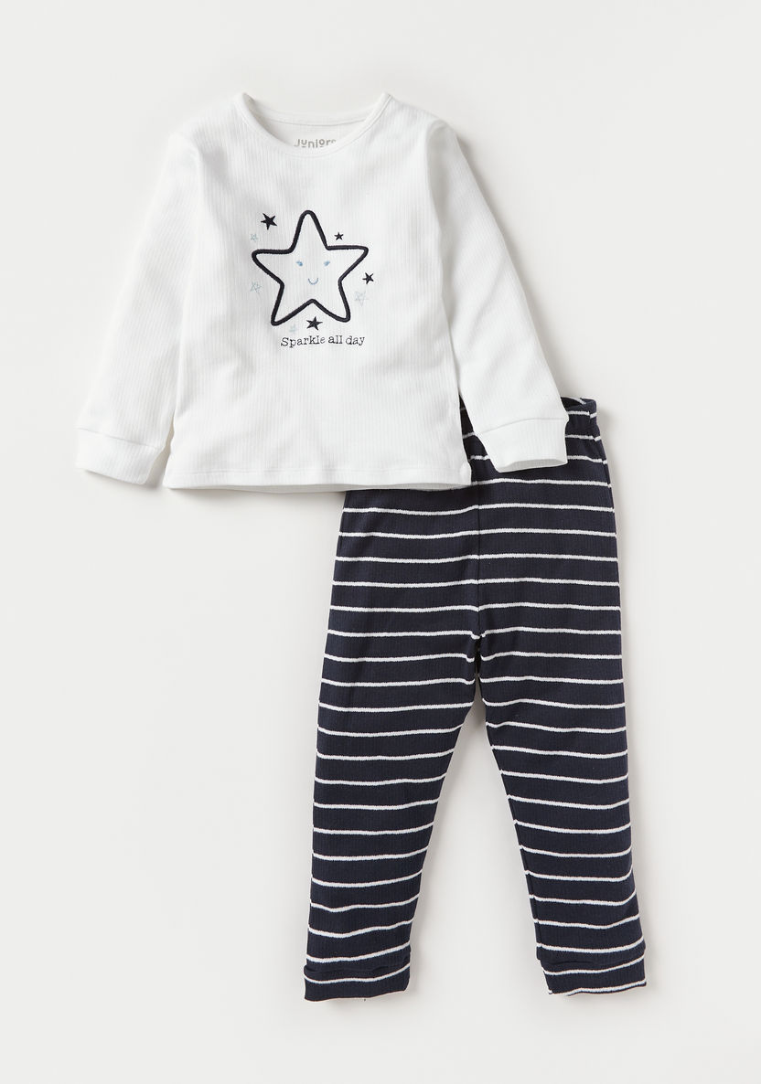 Juniors Star Embroidered T-shirt and Pyjama Set-Pyjama Sets-image-0