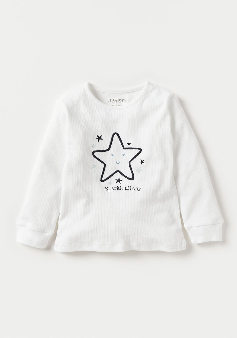 Juniors Star Embroidered T-shirt and Pyjama Set-Pyjama Sets-image-2