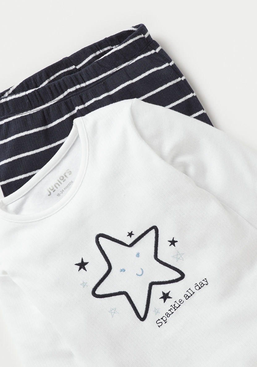 Juniors Star Embroidered T-shirt and Pyjama Set-Pyjama Sets-image-3