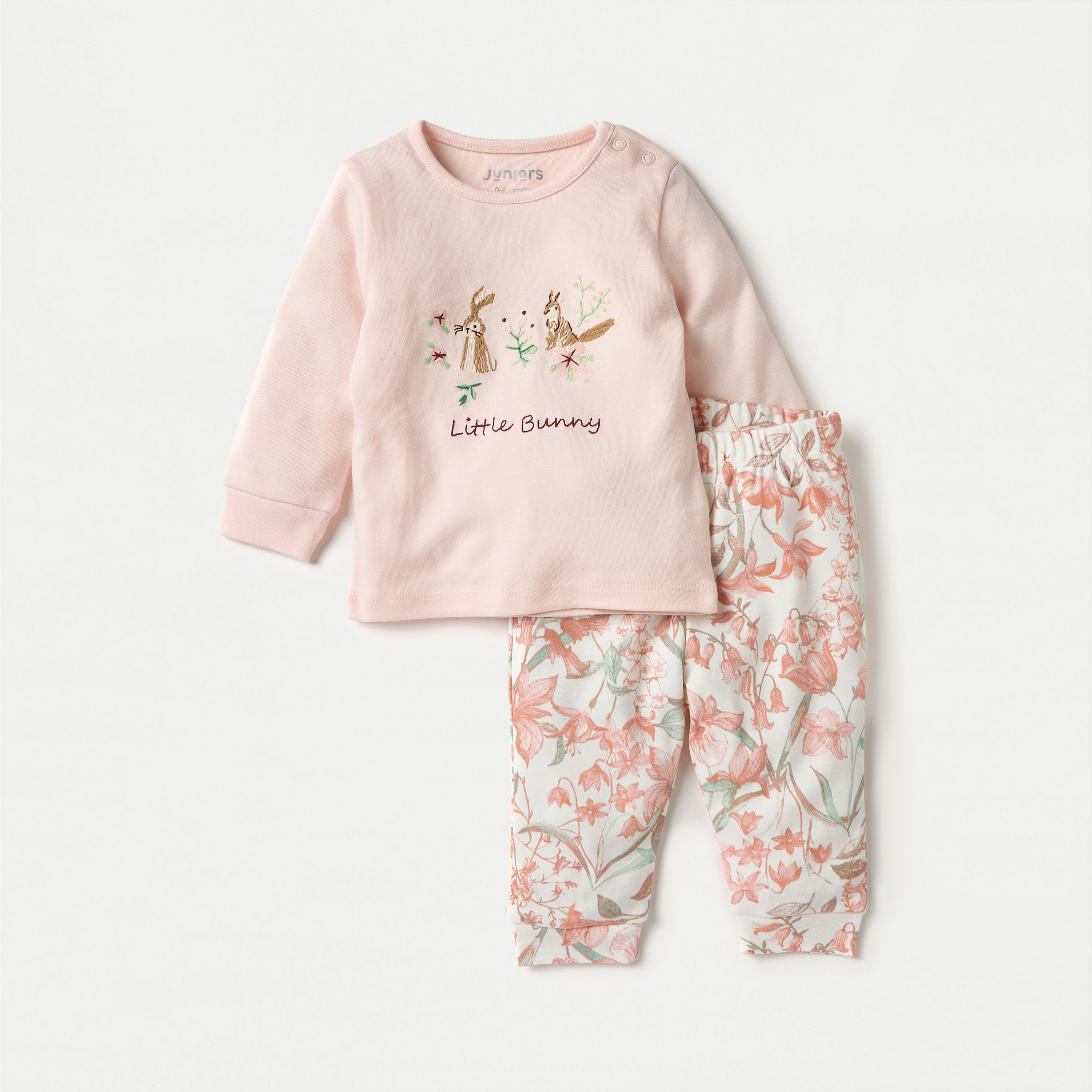 Juniors Bunny Print Print T-shirt and Pyjama Set-baby-girls-clothing-nightwear-pyjamasets-image-1